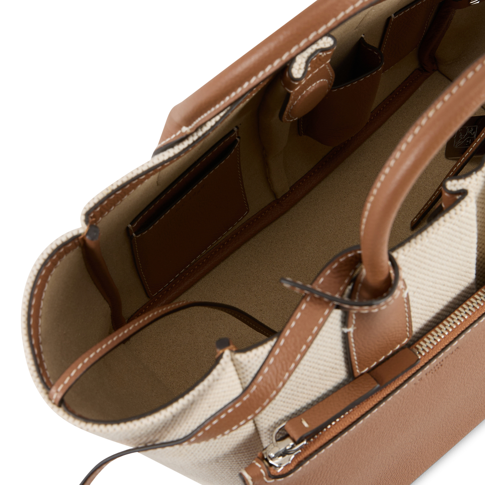 Handtasche aus Leder und Baumwolle LE TANNEUR Beige