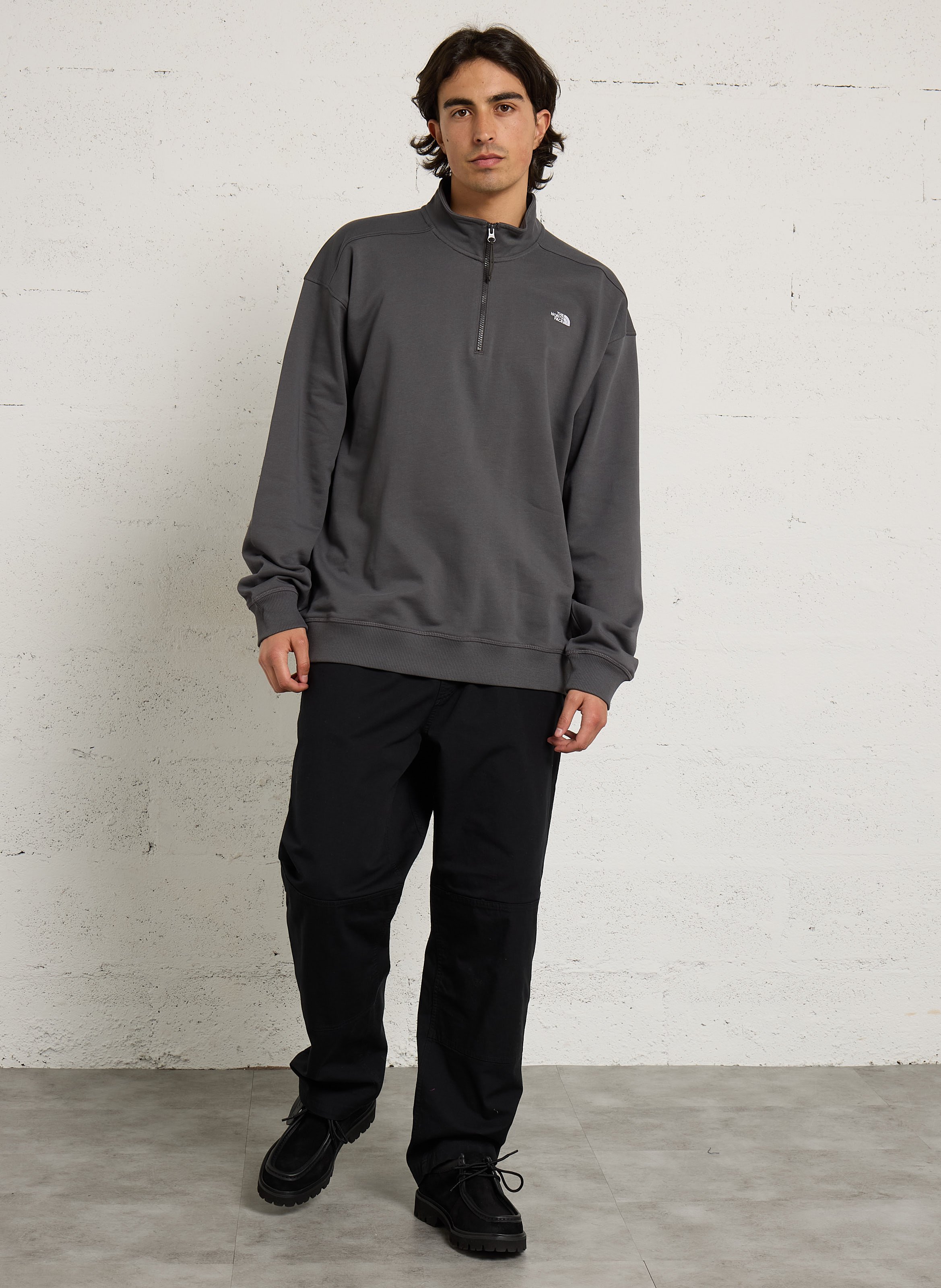 Straight sweatshirt with trucker collar embroidered in cotton THE NORTH FACE Grey