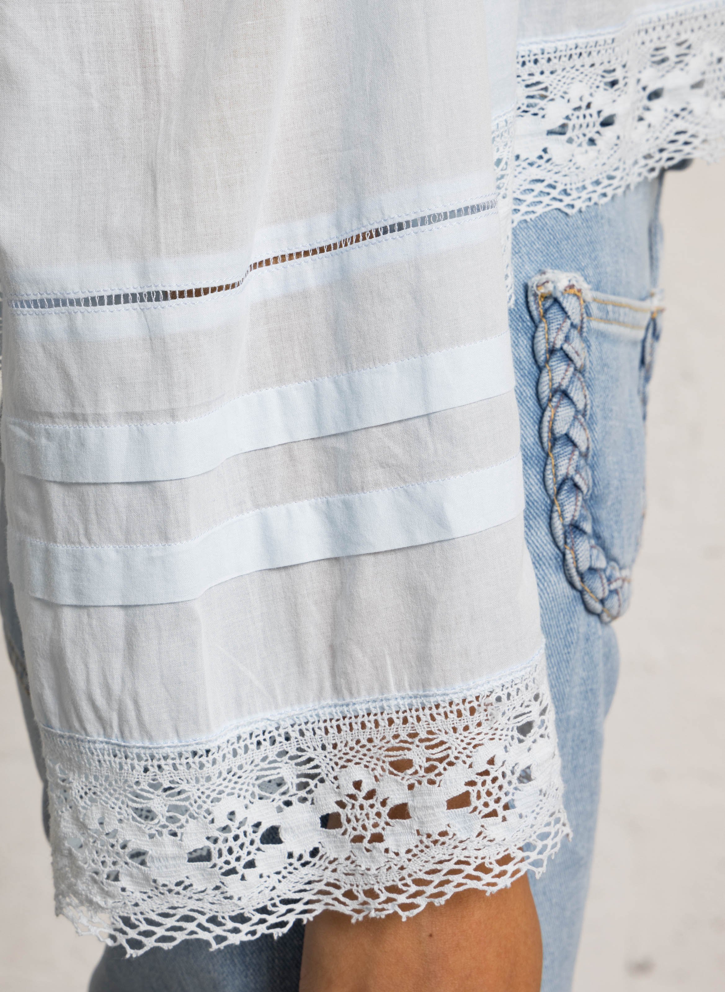 Blouse col V en coton BERENICE Bleu