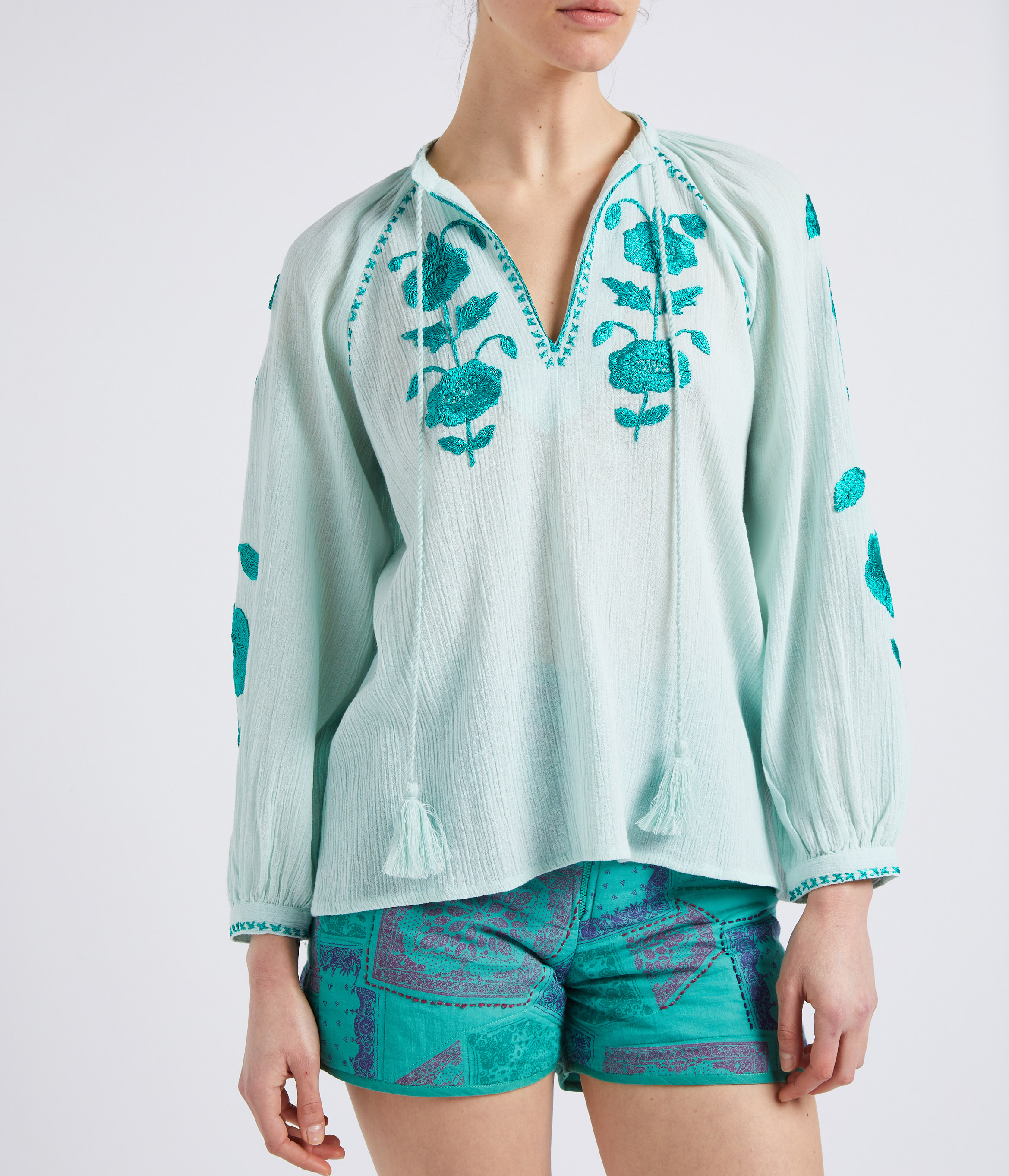 Blouse col  tunisien en coton ANTIK BATIK Bleu