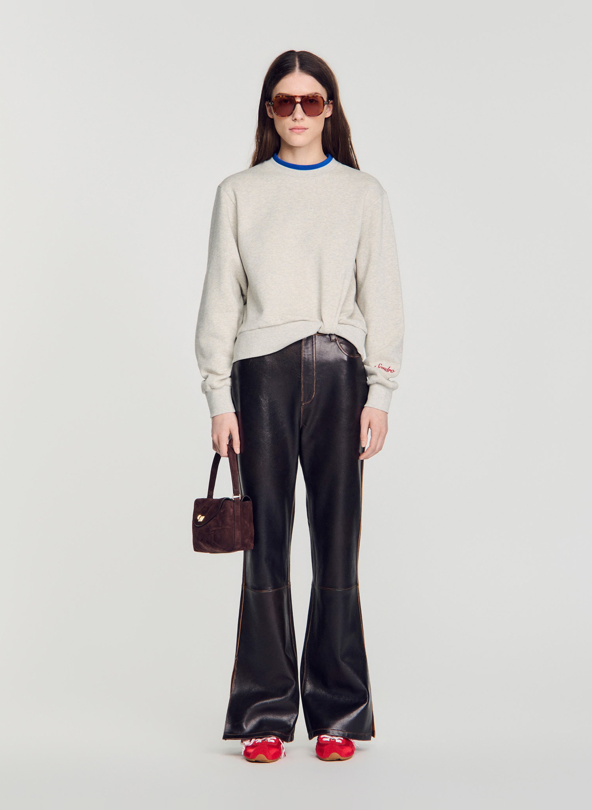 Sweater met ronde hals in effen katoen SANDRO Grijs