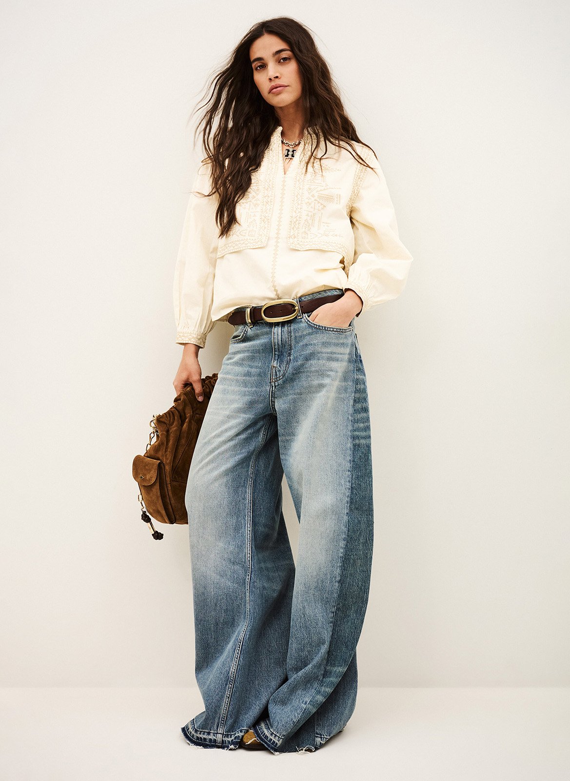 Henley-Bluse mit Stickerei BA&SH Beige