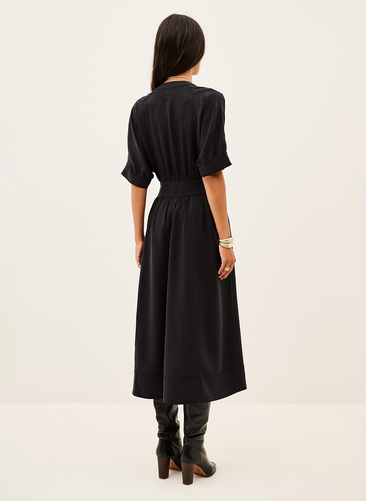 Robe chemise midi cintrée à manches courtes BA&SH Noir