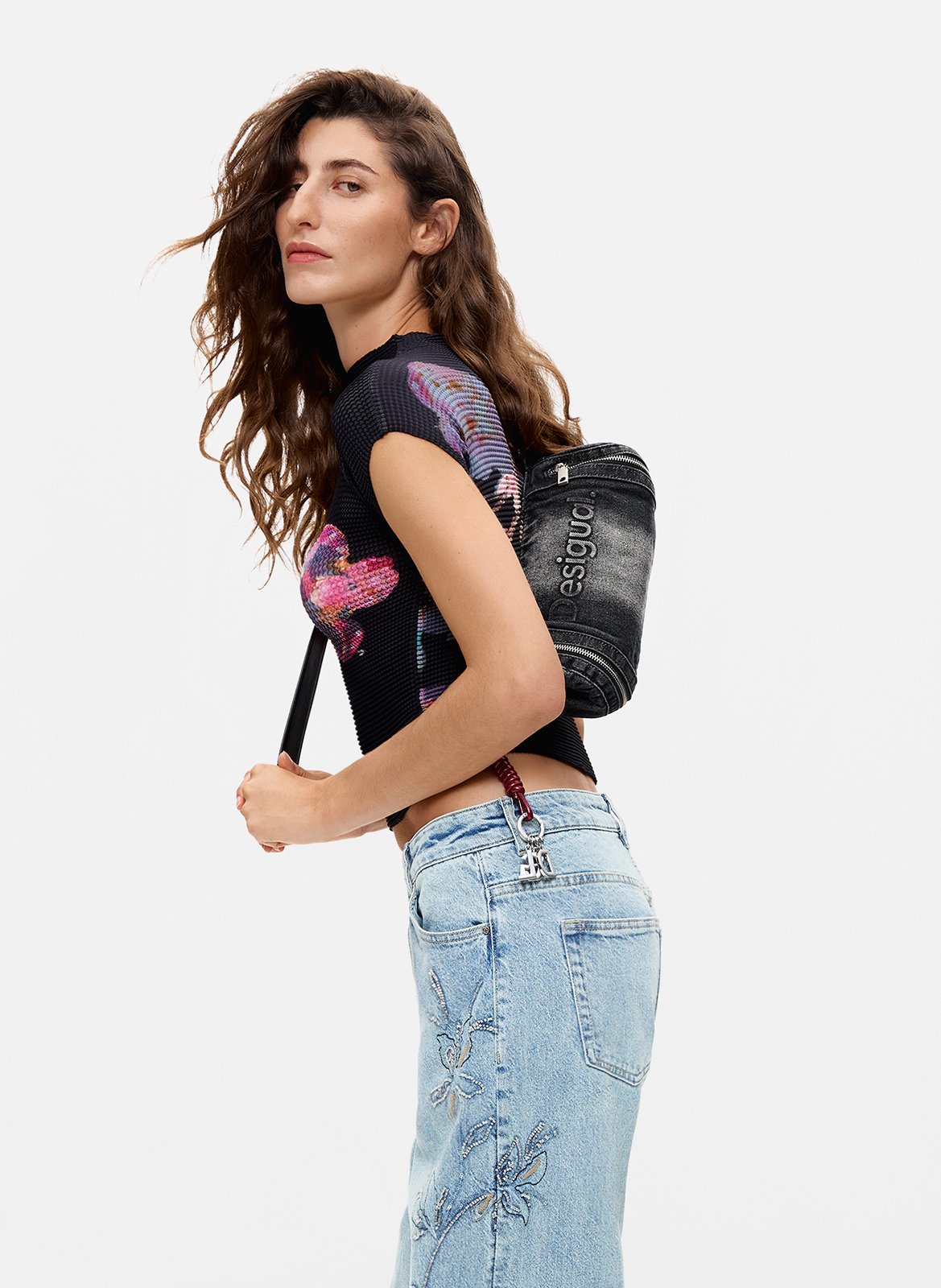 Sac porté épaule en denim de coton mélangé DESIGUAL Noir