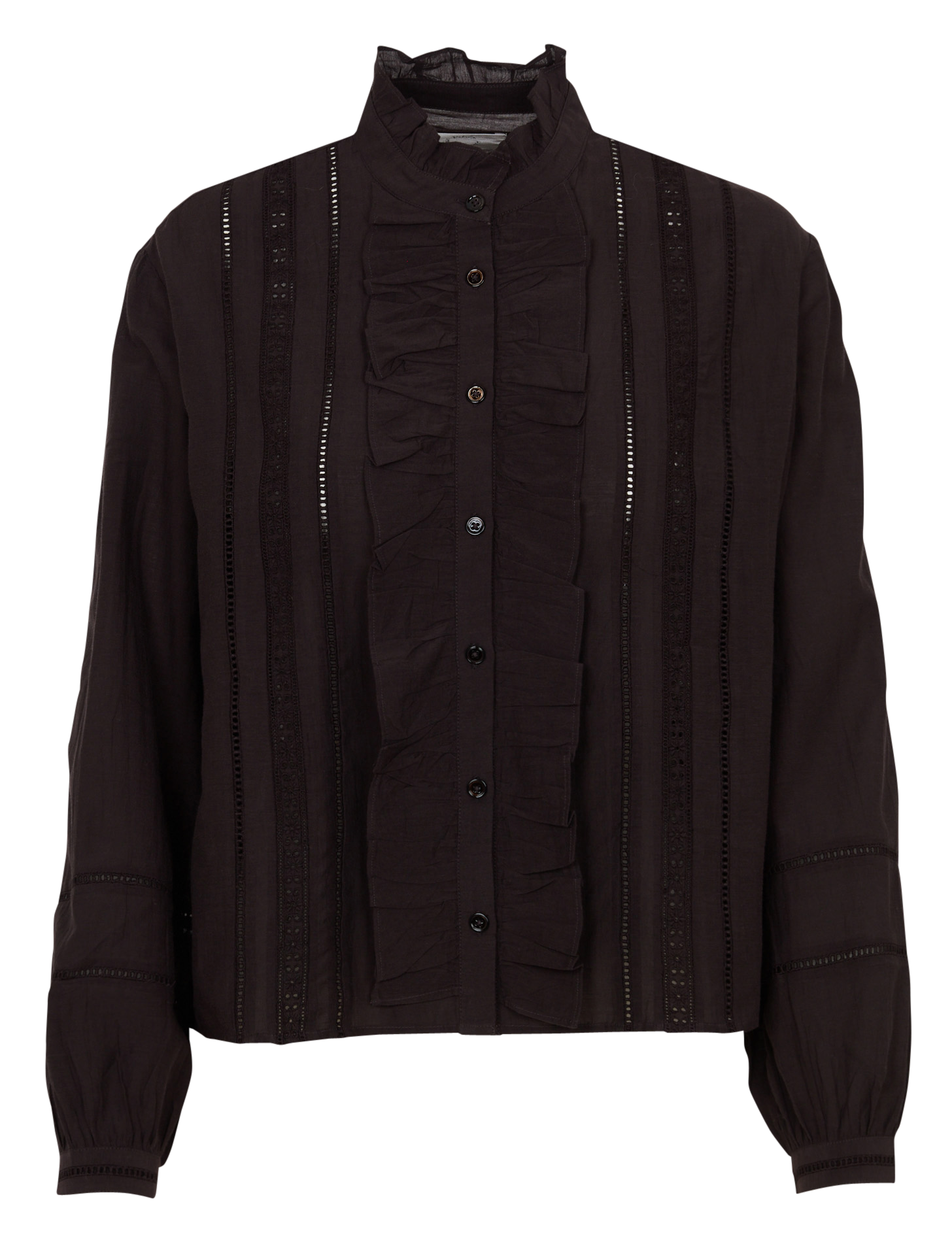 Blouse brodée à volants en coton mélangé  DES PETITS HAUTS Marron