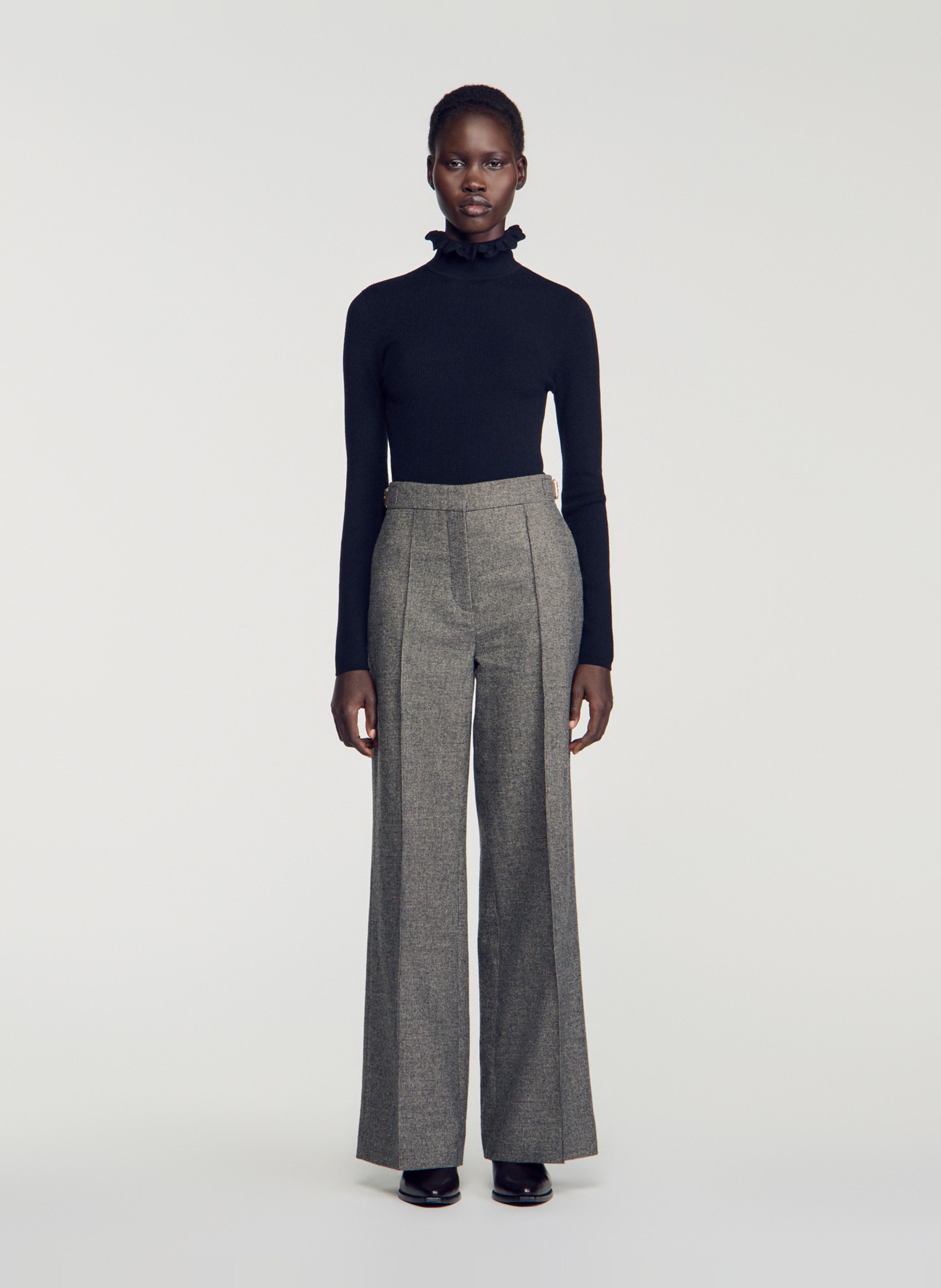 Pantalon large en laine mélangée SANDRO Gris