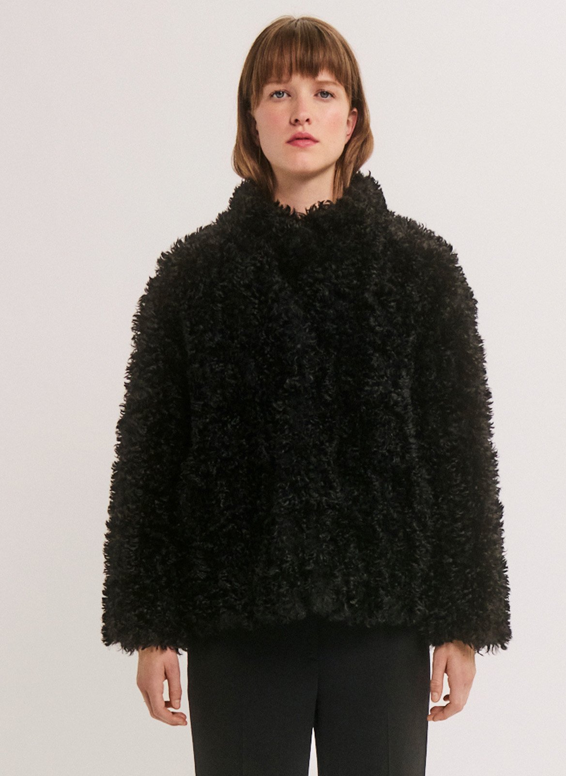 Manteau col montant effet fourrure PABLO Noir