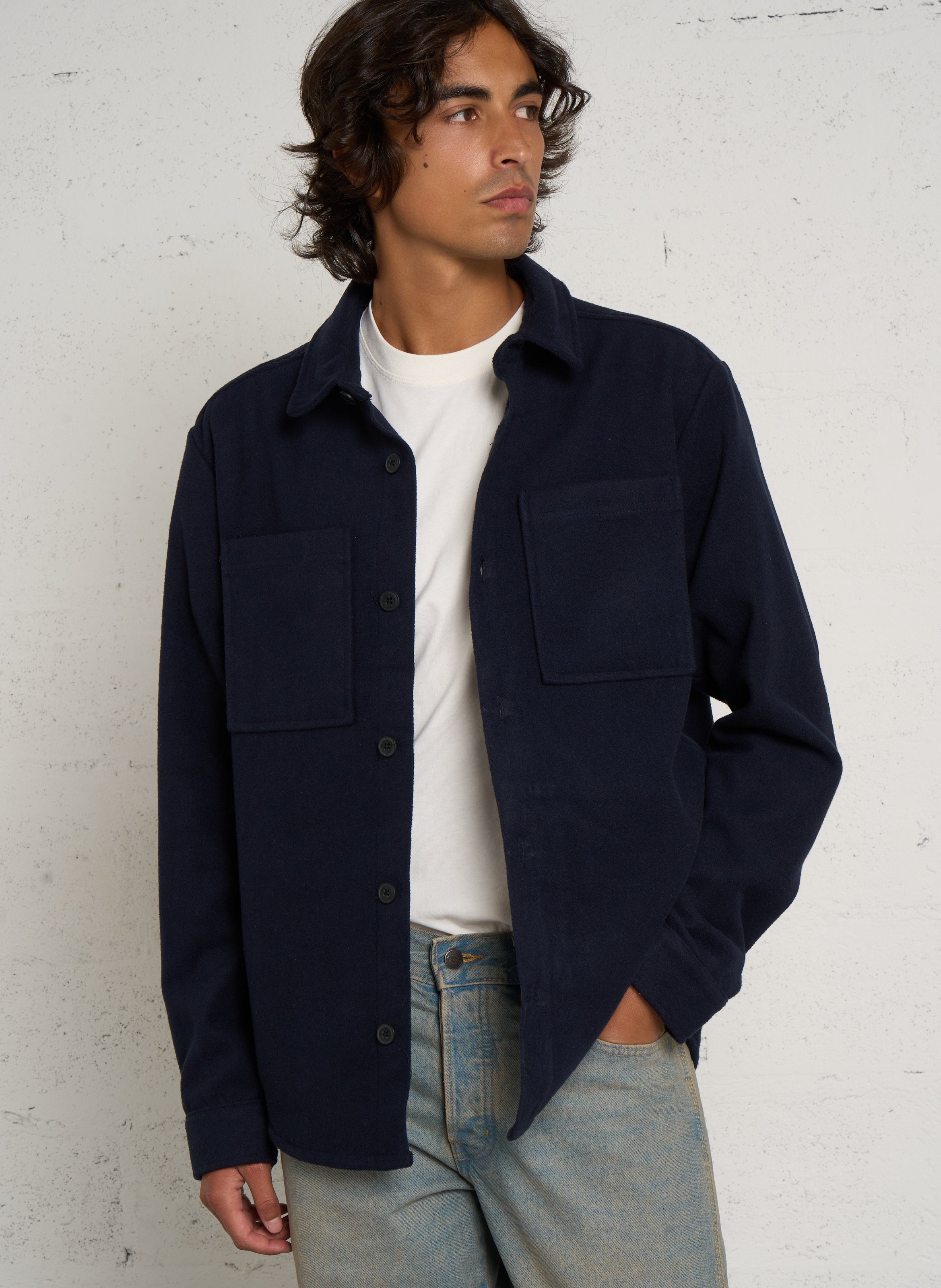 Straight-cut jacket with classic collar SOLID Blue