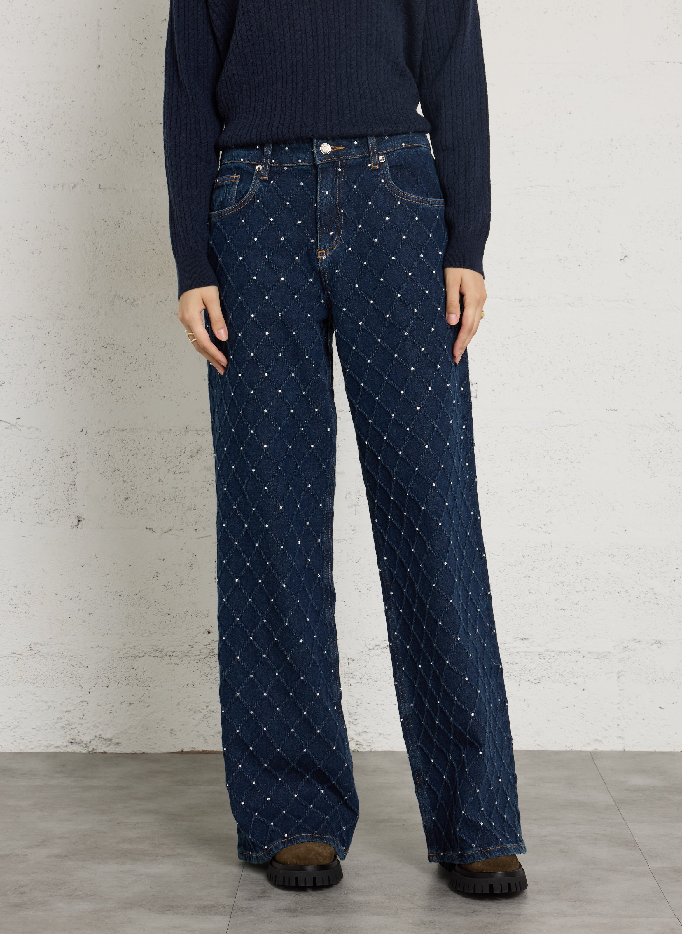 Weite Jeans aus Baumwollmischung mit Strasssteinen LIU JO Blau