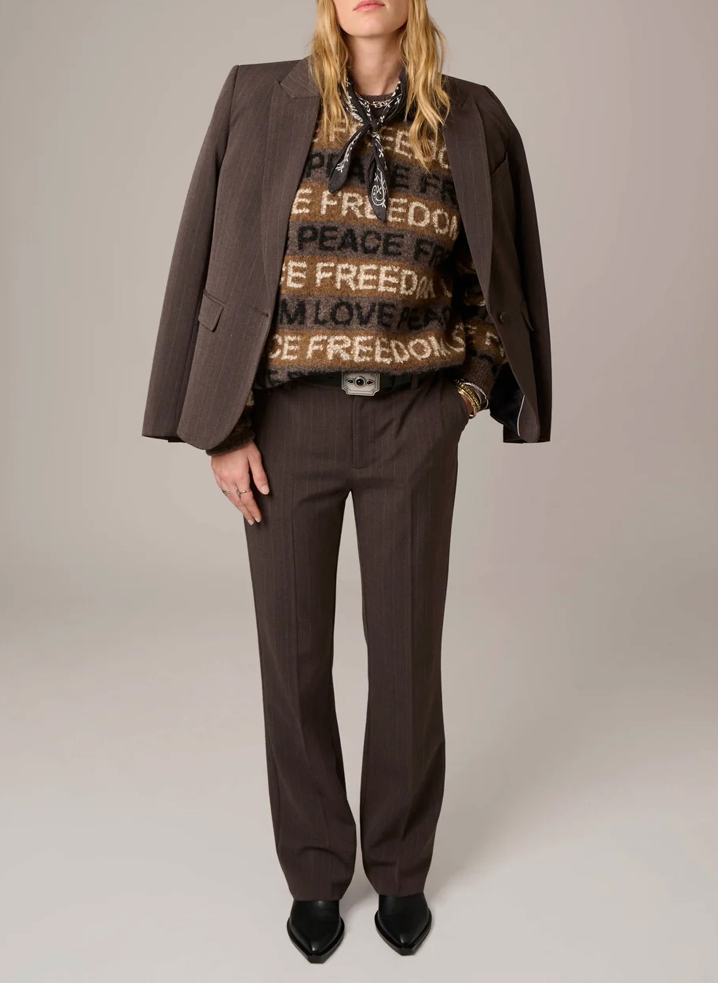 Veste tailleur cintrée à rayures MKT Marron