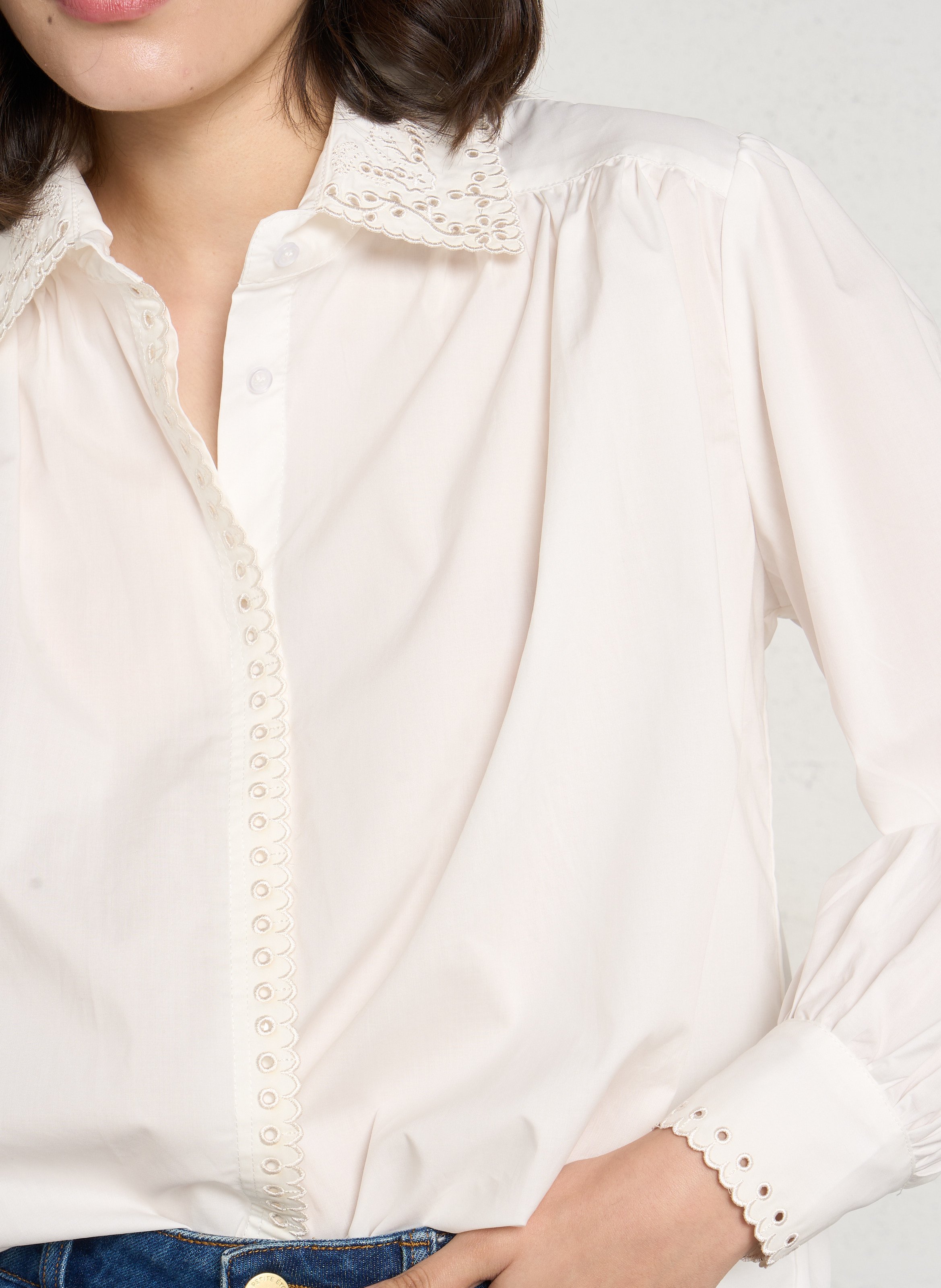 Chemise ample à broderies en coton mélangé THE KORNER Beige