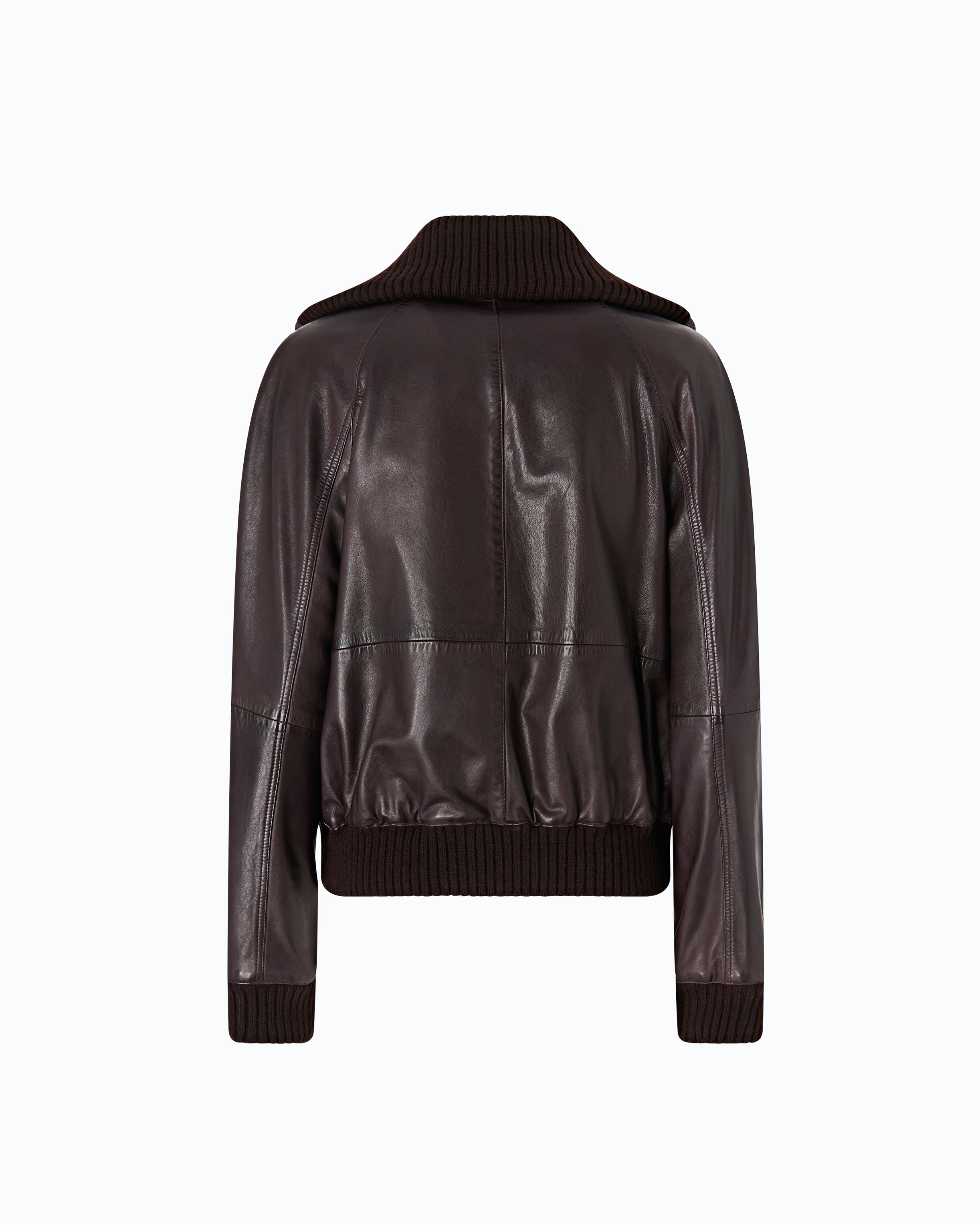 Leather bomber jacket with turn-down collar PINKO Brown