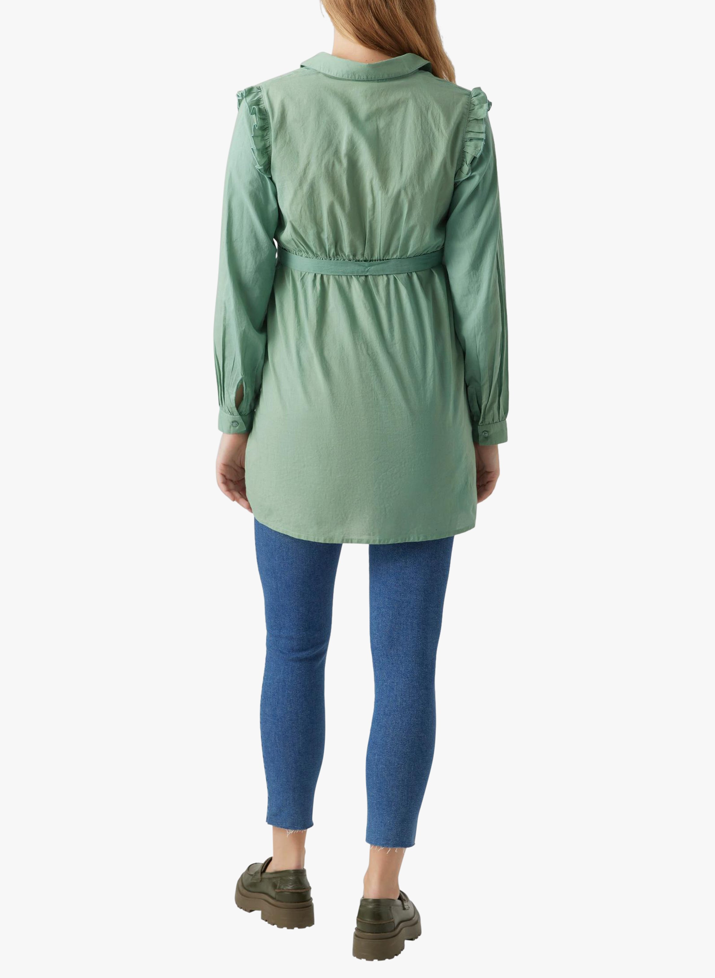 Zwangerschapsblouse met ceintuur en ruches Groen