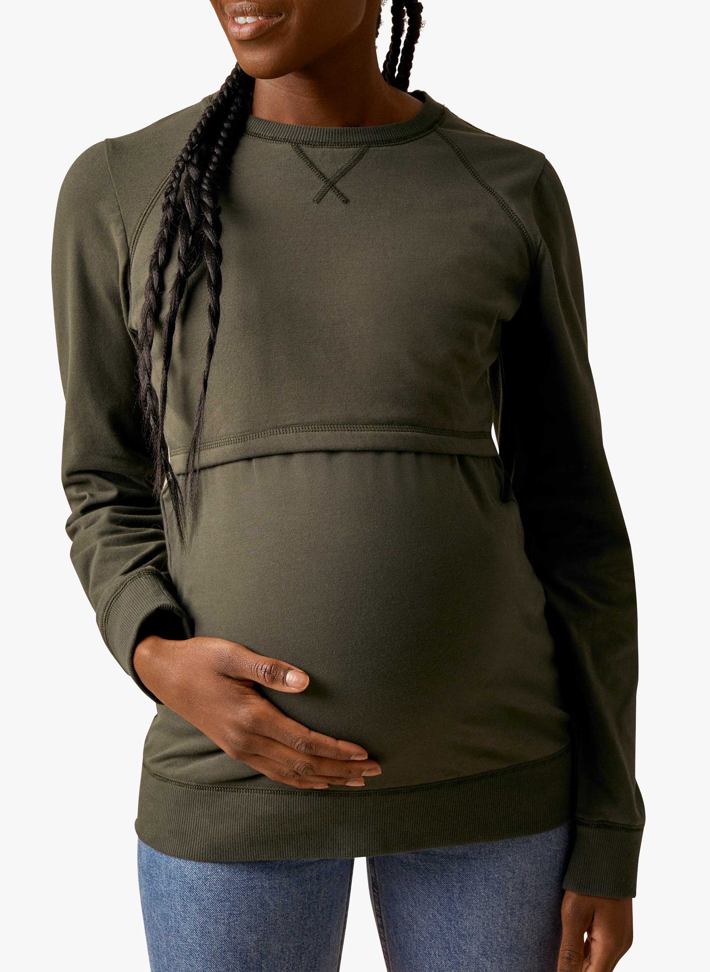 Sweat de grossesse et d'allaitement col rond en coton bio mélangé  BOOB Kaki