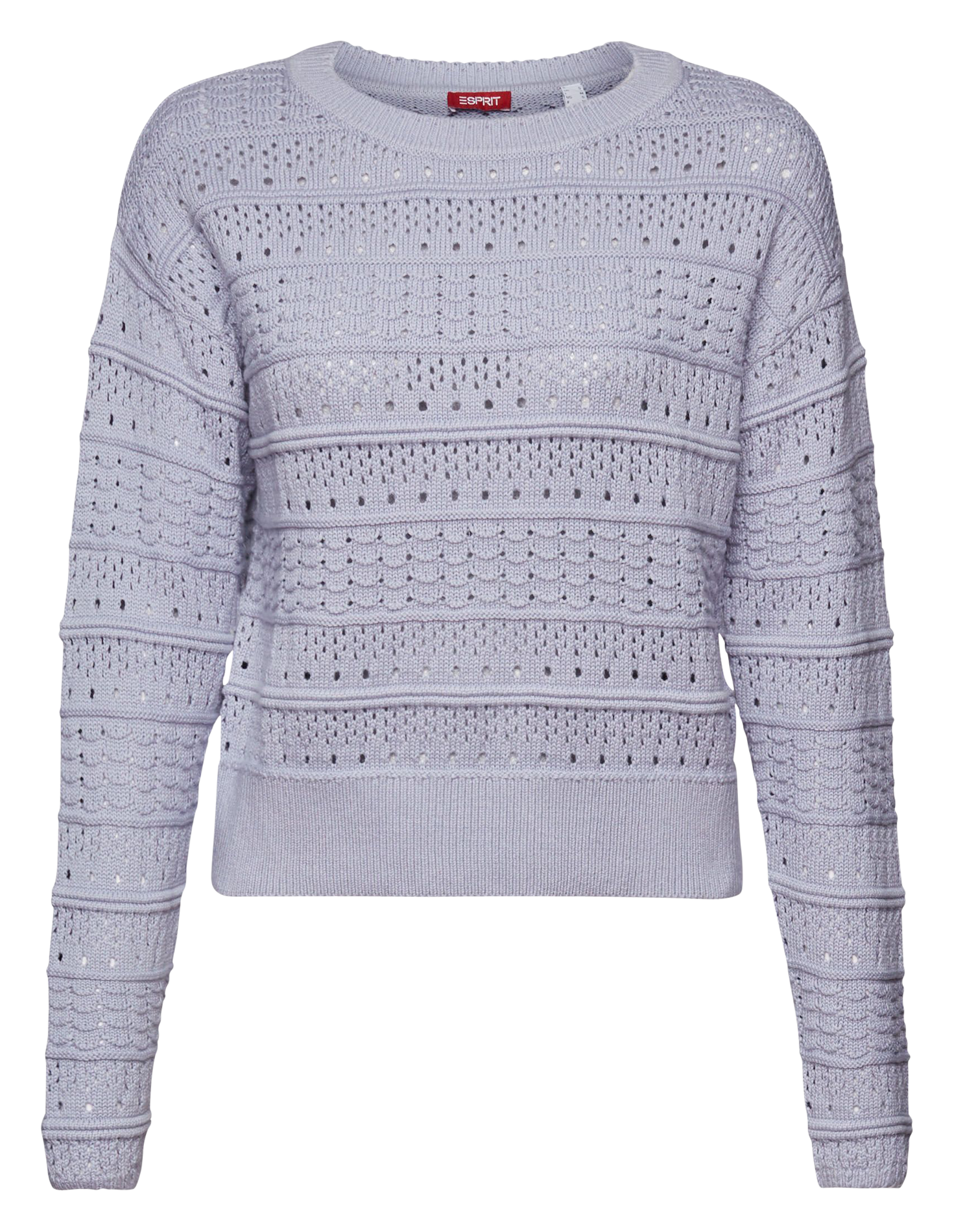 Round-neck openwork-knit cotton sweater Blue