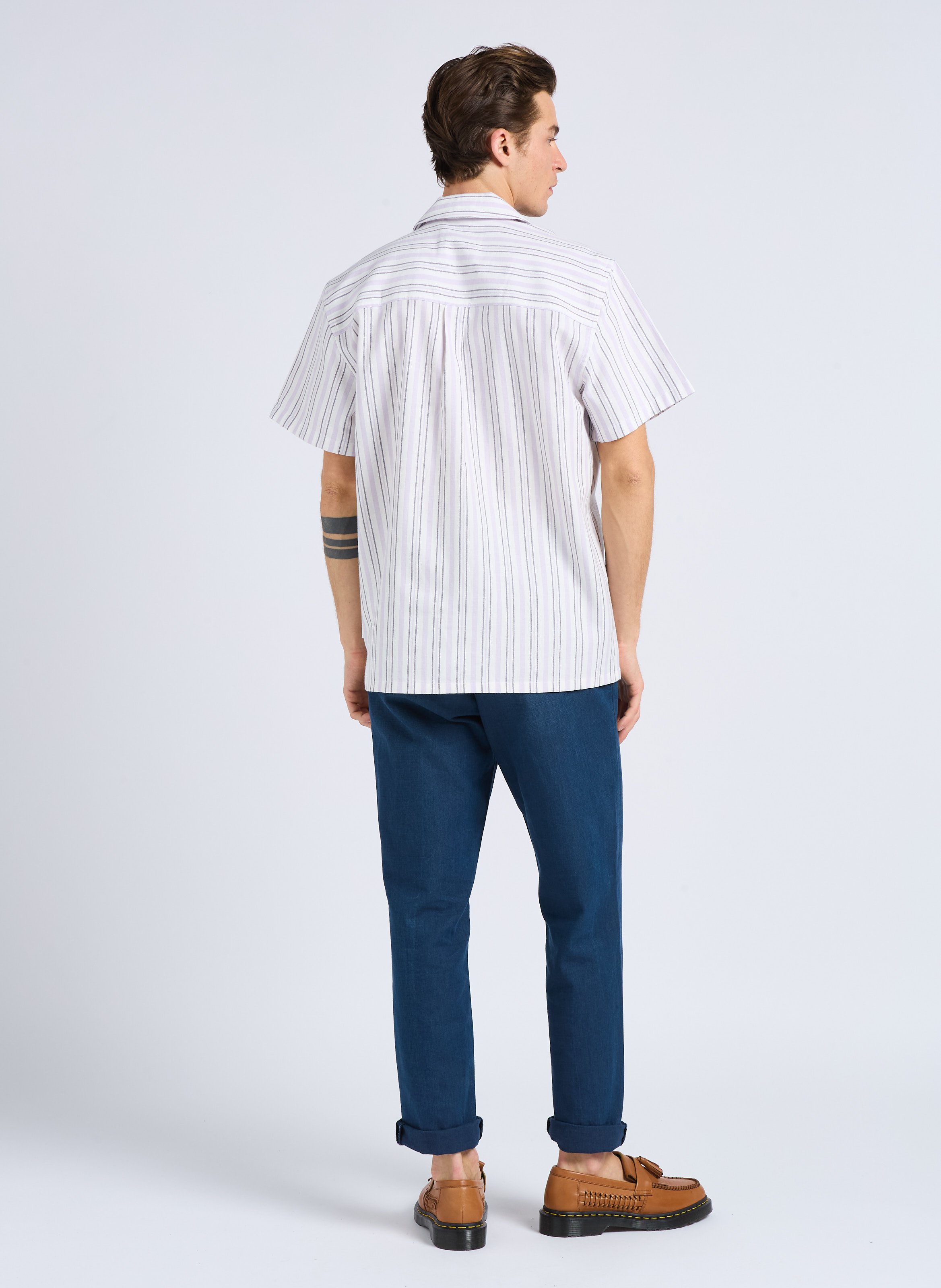 Chemise oversize en coton rayé Beige