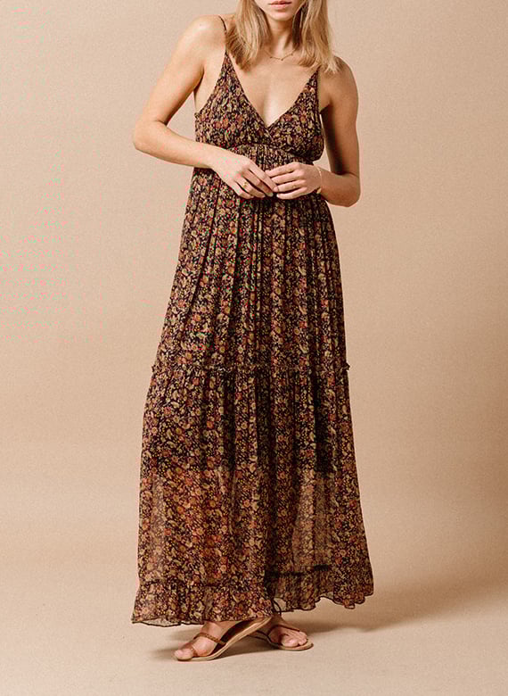 Robe maxi sans manche imprimée  GRACE ET MILA Noir