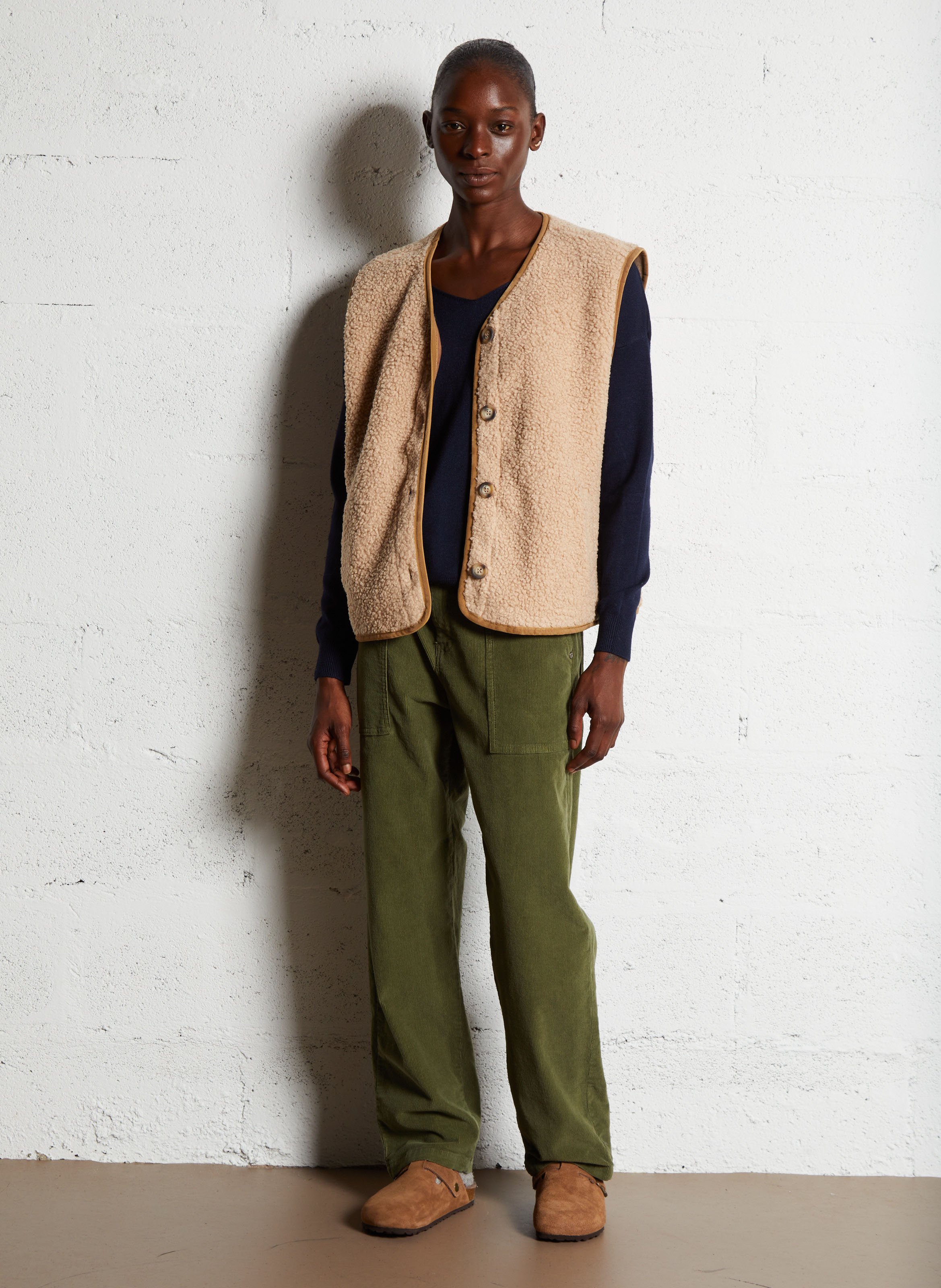 High-waisted straight cotton-blend pants PLEASE White