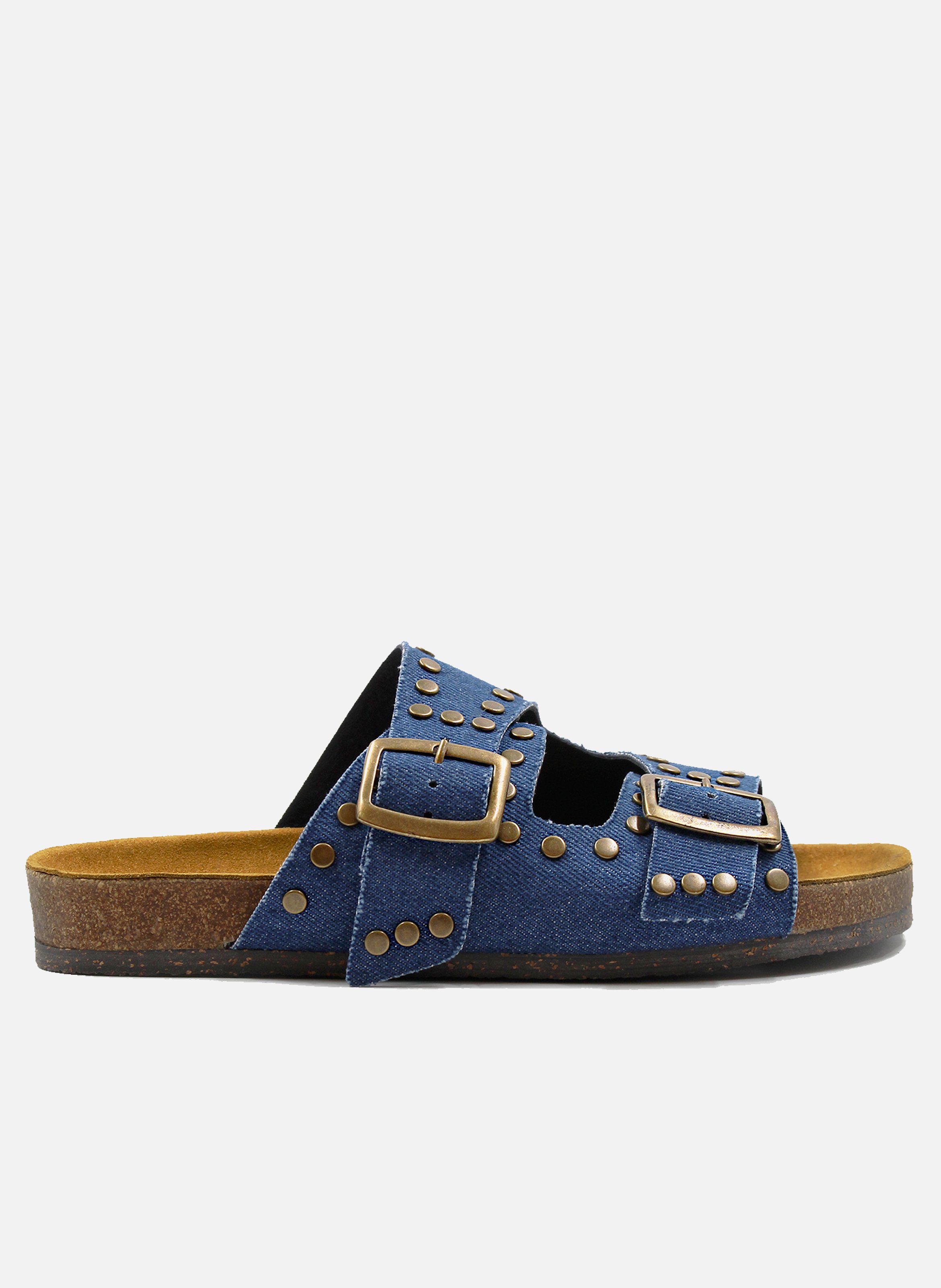 Cork denim canvas mules with studs JULES & JENN Blue
