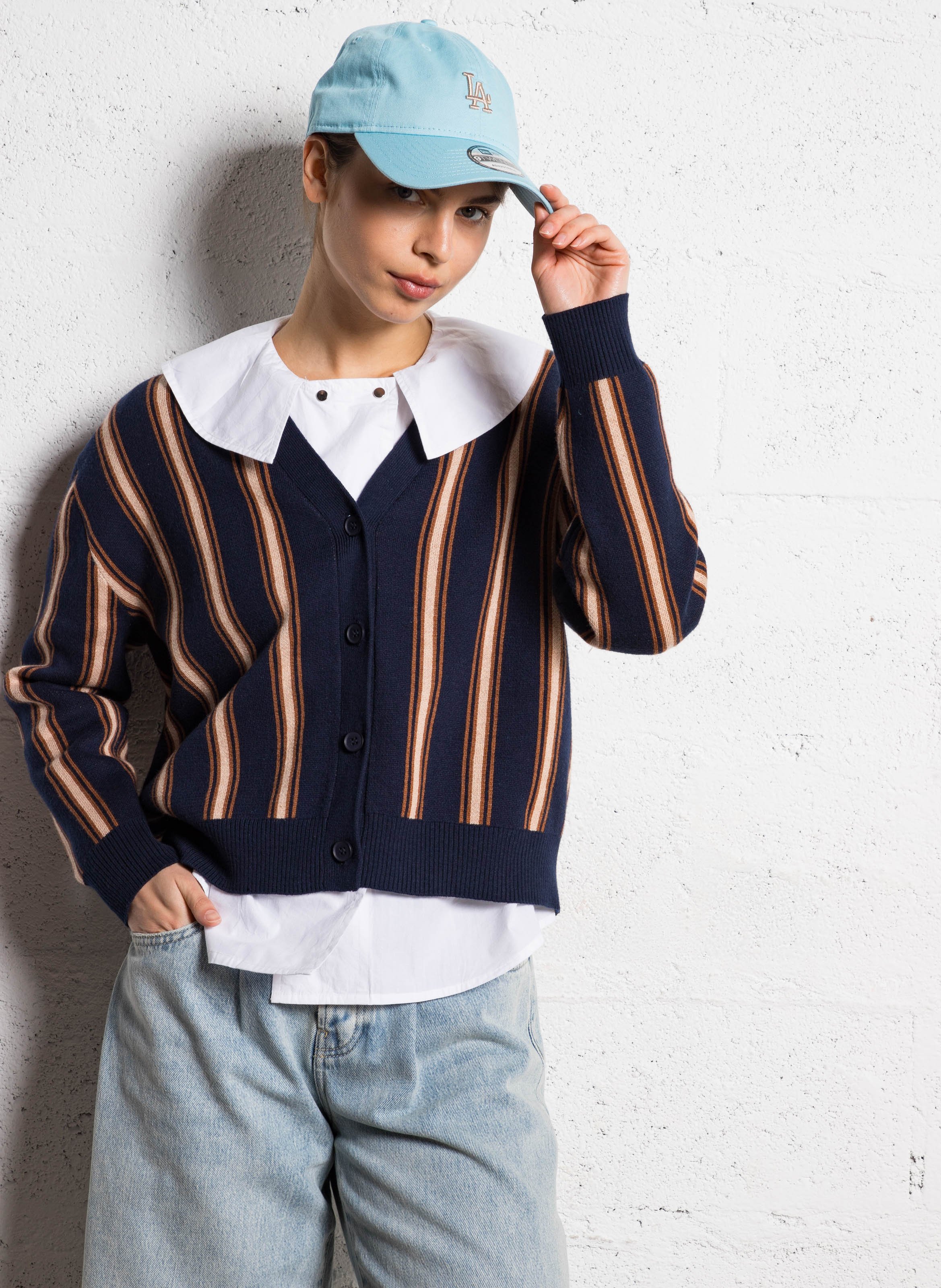 Gilet col V en coton mélangé THE TINY BIG SISTER Bleu