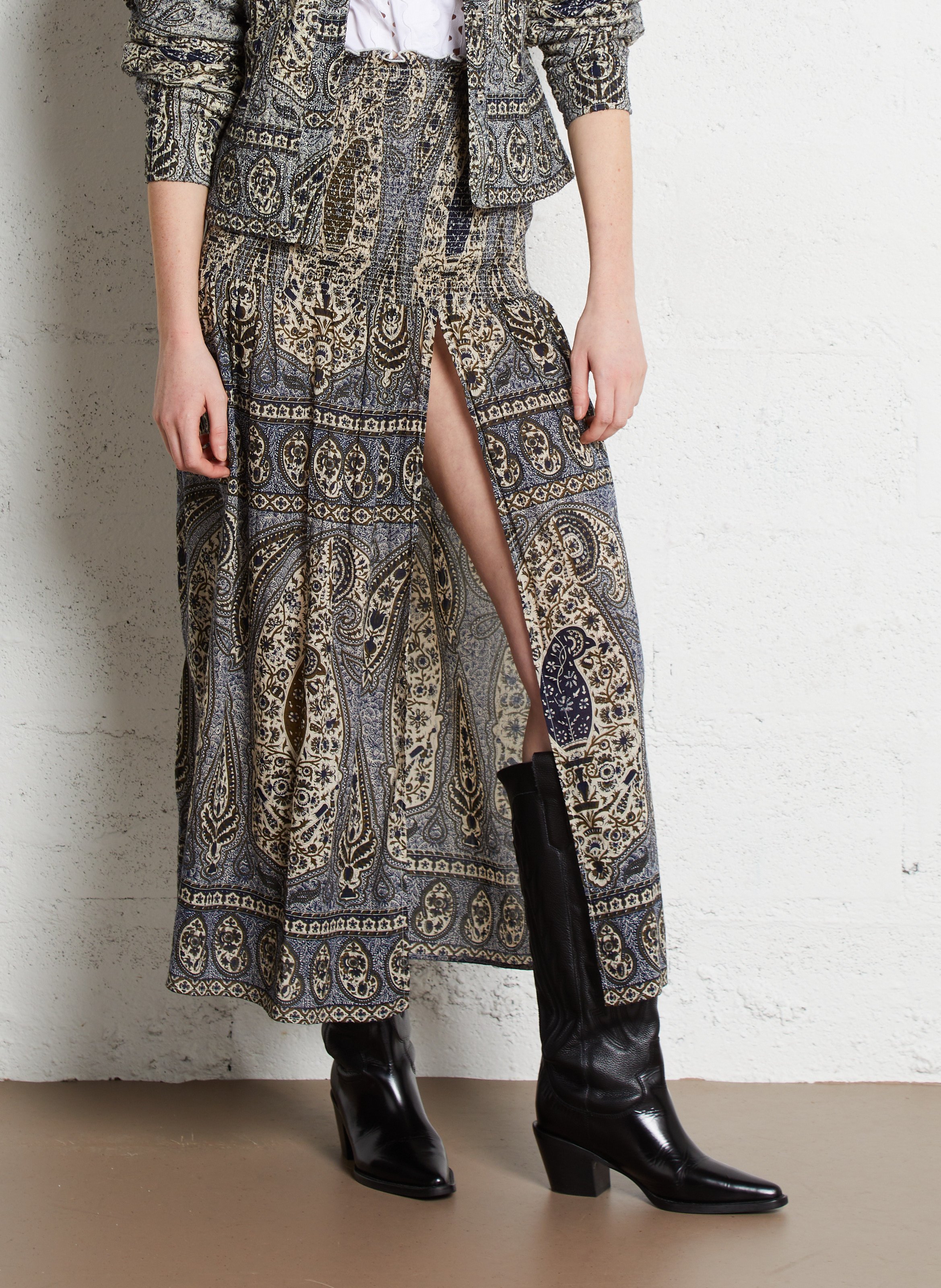 Jupe midi imprimée en coton ANTIK BATIK Noir