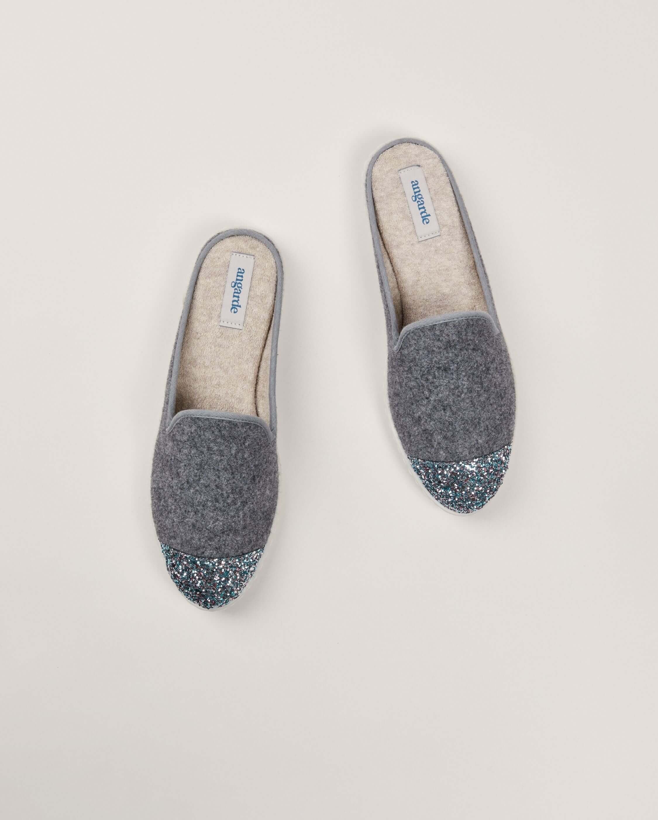Women's wool mule, grey sequins ANGARDE Grey