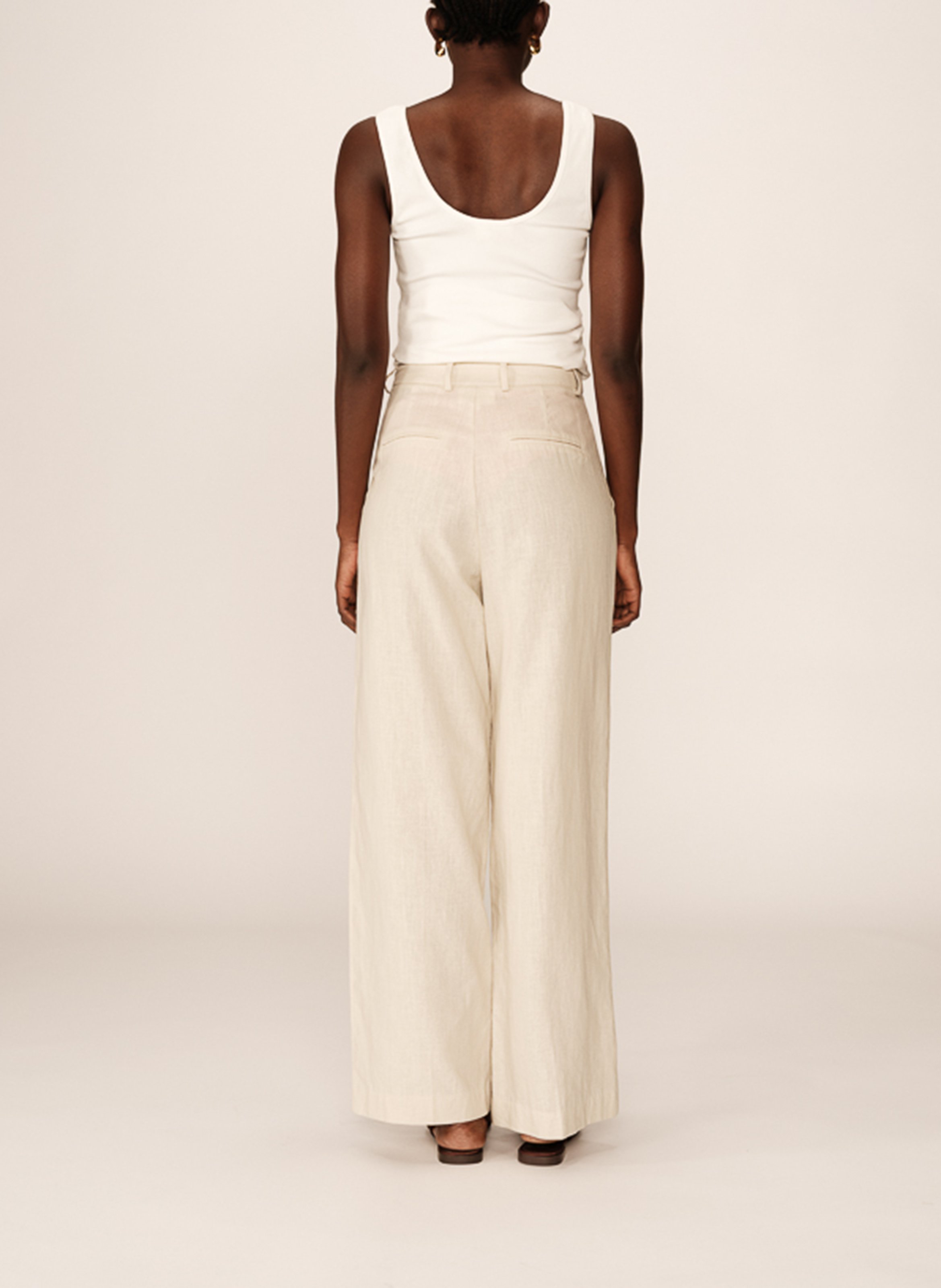 Weit geschnittene Hose aus Leinen-Mix Beige