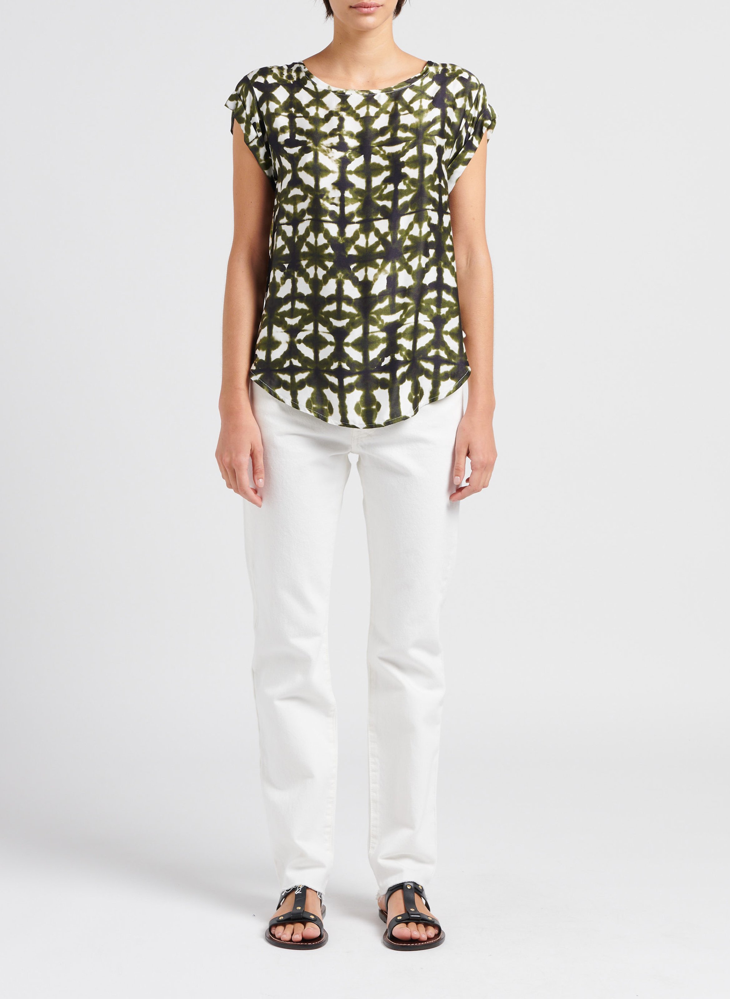 Top met ronde hals en print PLEASE Wit