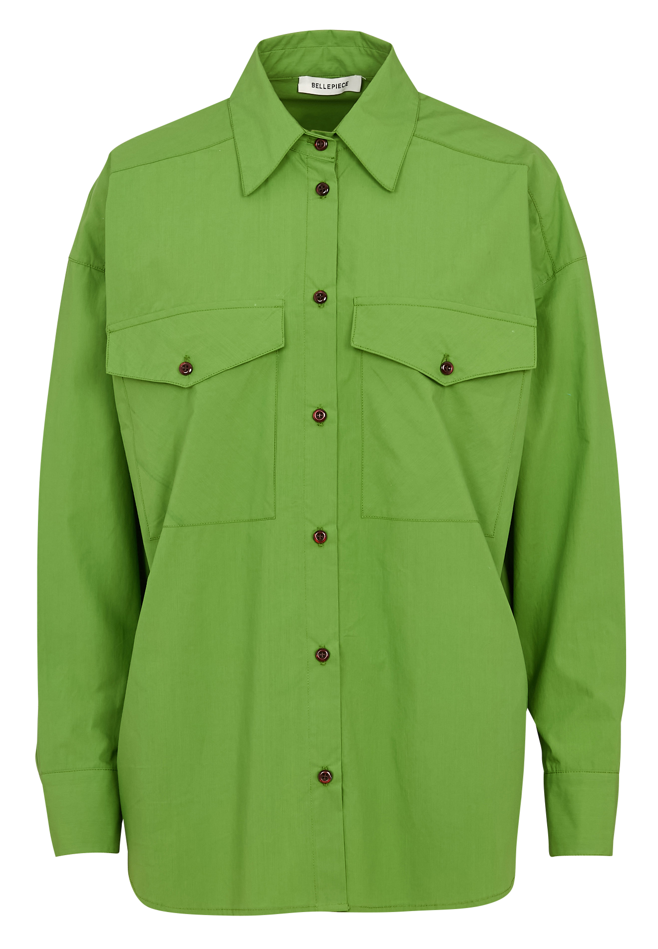 Oversized, katoenen blouse met klassieke kraag BELLEPIECE Groen