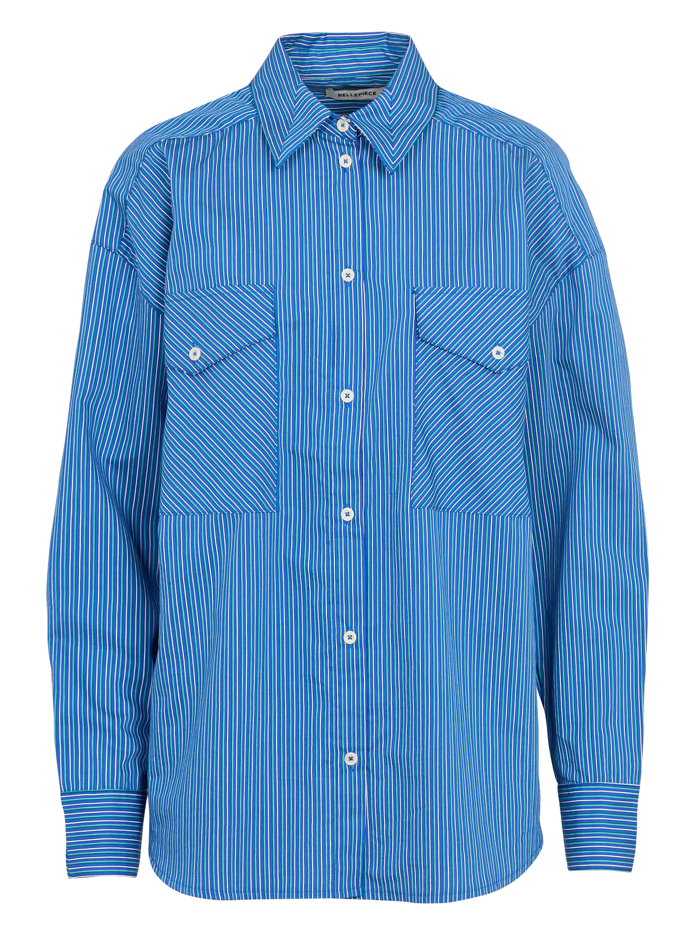Oversized gestreepte katoenen blouse BELLEPIECE Blauw