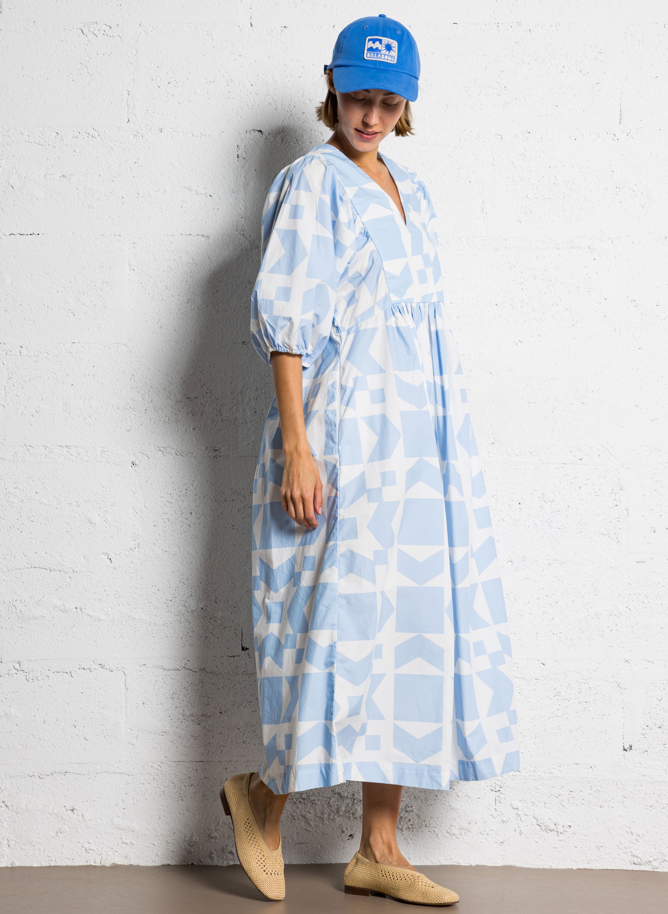 Langes Baumwollkleid mit Print THE TINY BIG SISTER Blau