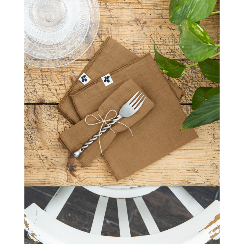 Set of 2 cotton muslin hand towels  Camel