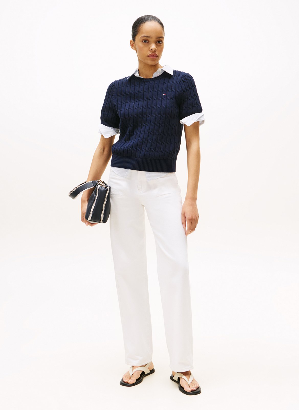 Pull col rond en  coton TOMMY HILFIGER Bleu