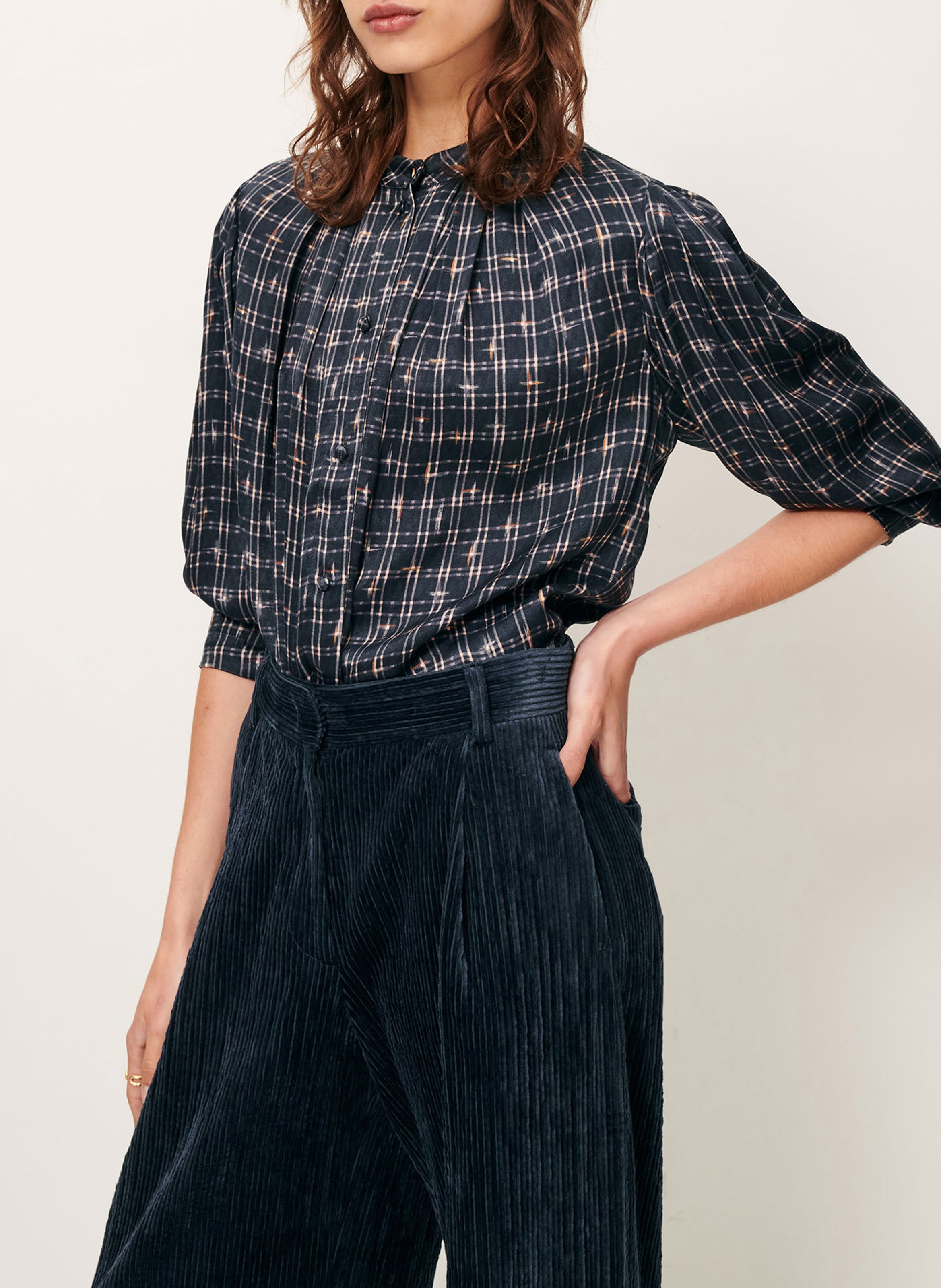 Fitted pleated checkered blouse SESSUN Multicolored