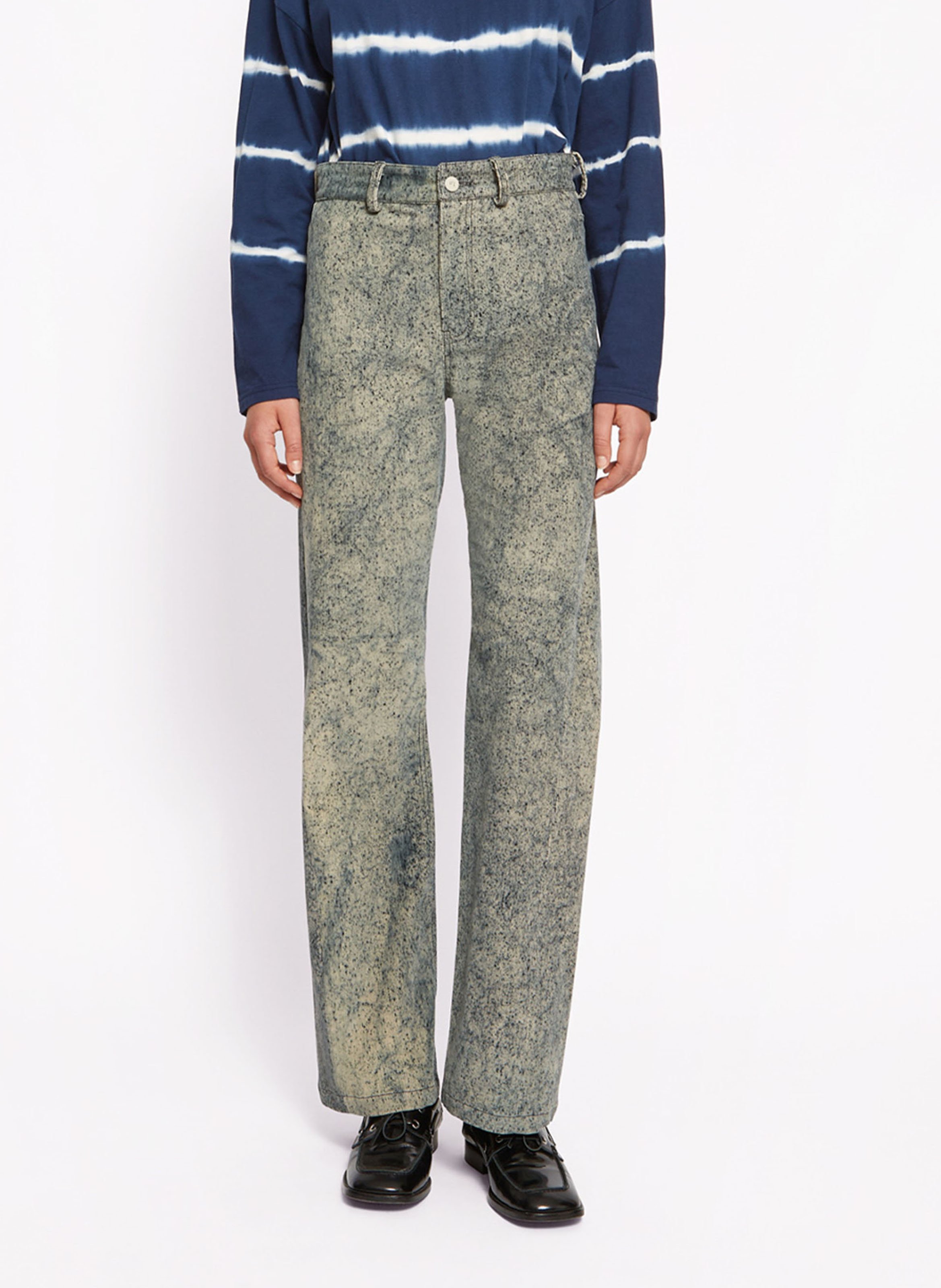 Pantalon droit imprimé en velours côtelé ROSEANNA Bleu