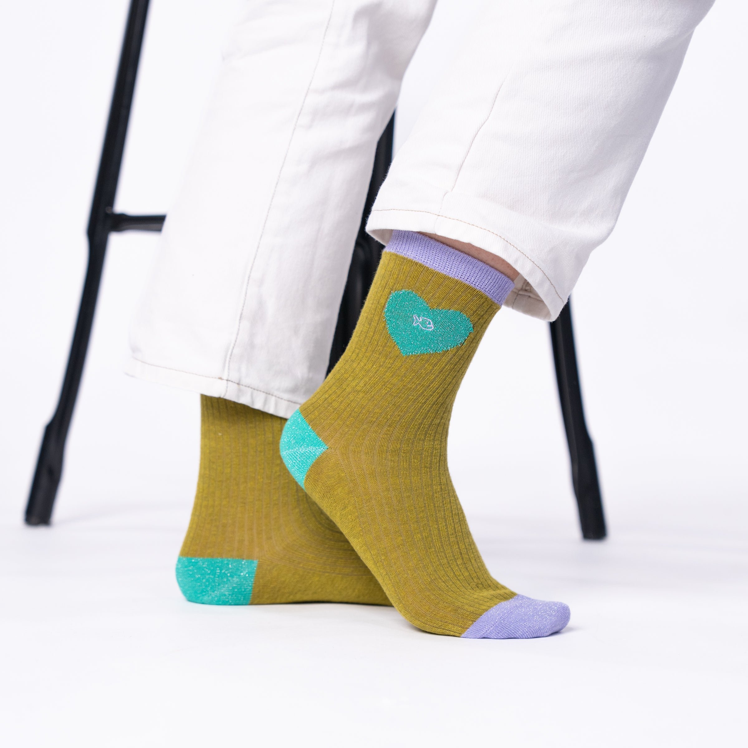 Combed cotton heart socks BILLYBELT Khaki