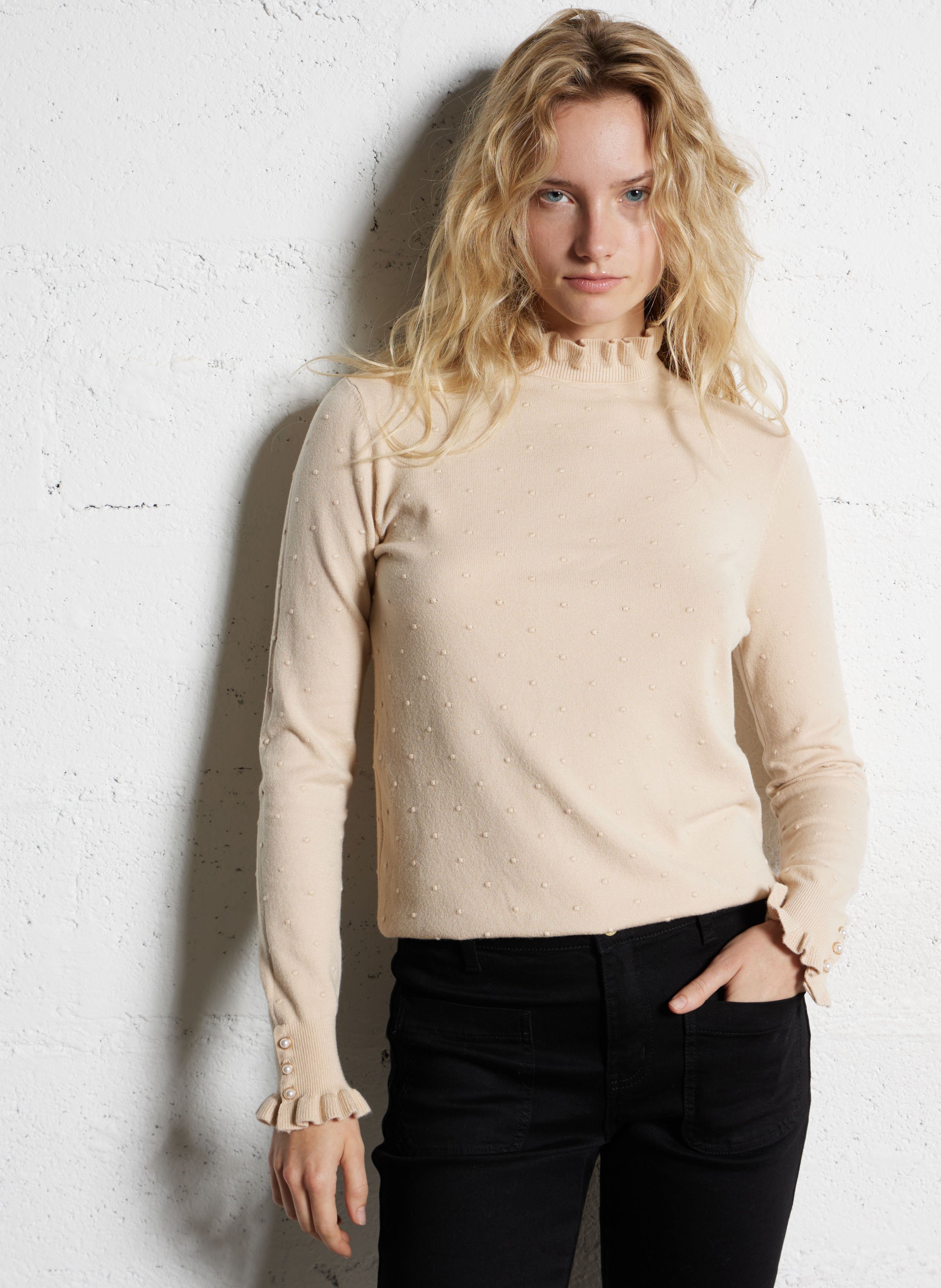 Jacquard ruffled round-neck sweater LA PETITE ETOILE Beige