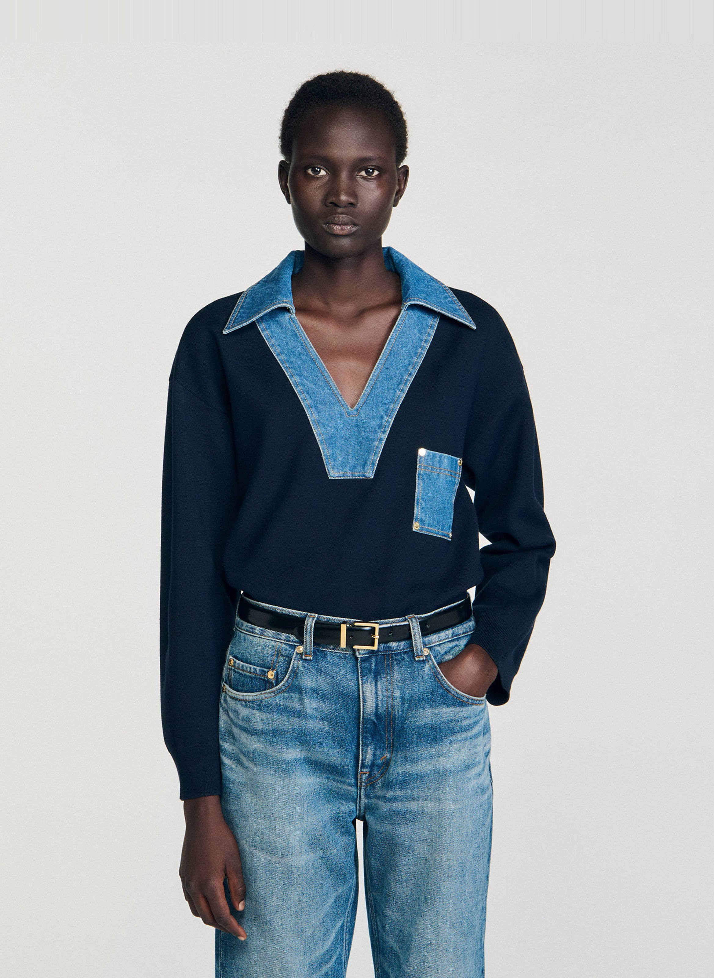 Pull droit en maille SANDRO Bleu