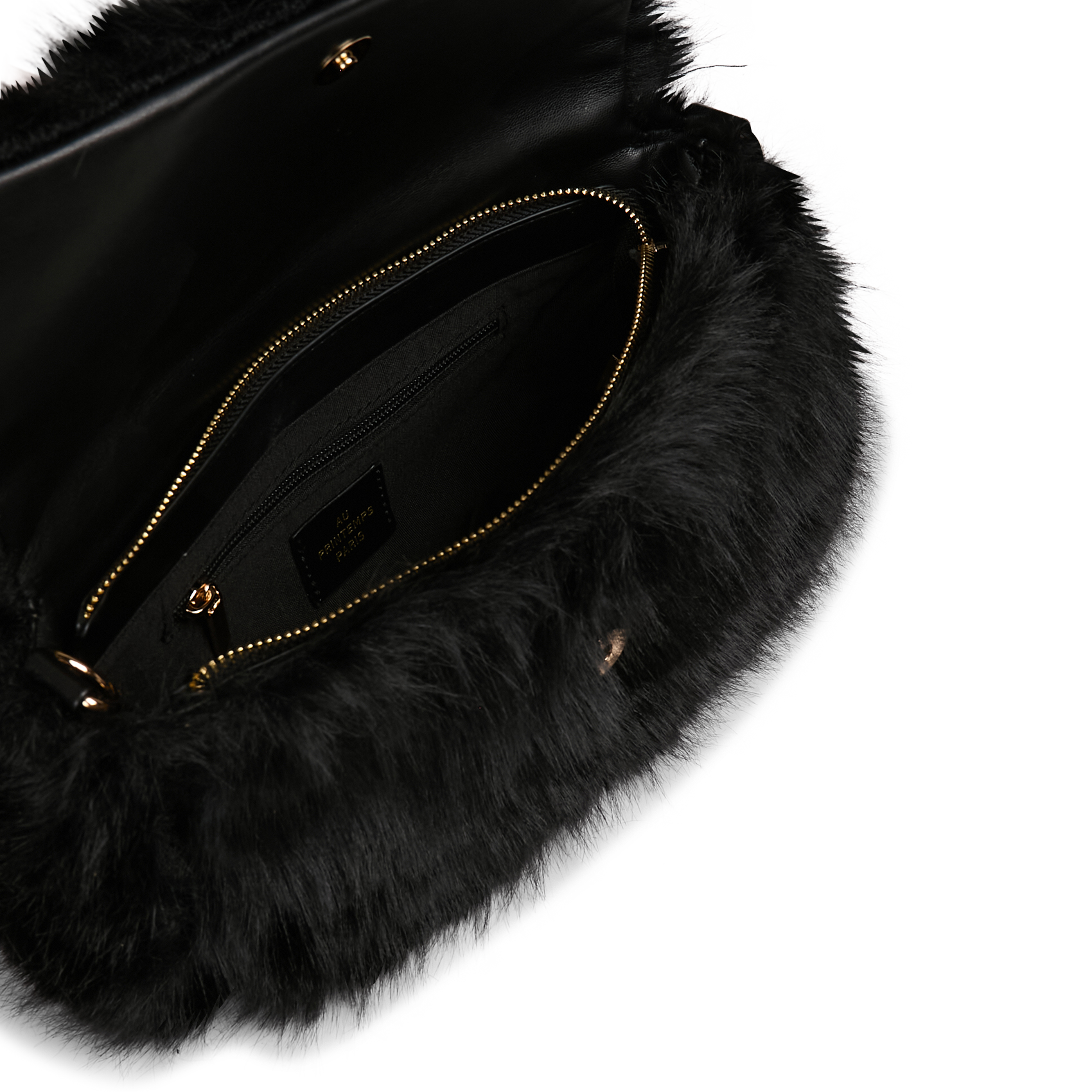 Fur effect baguette bag AU PRINTEMPS PARIS Black