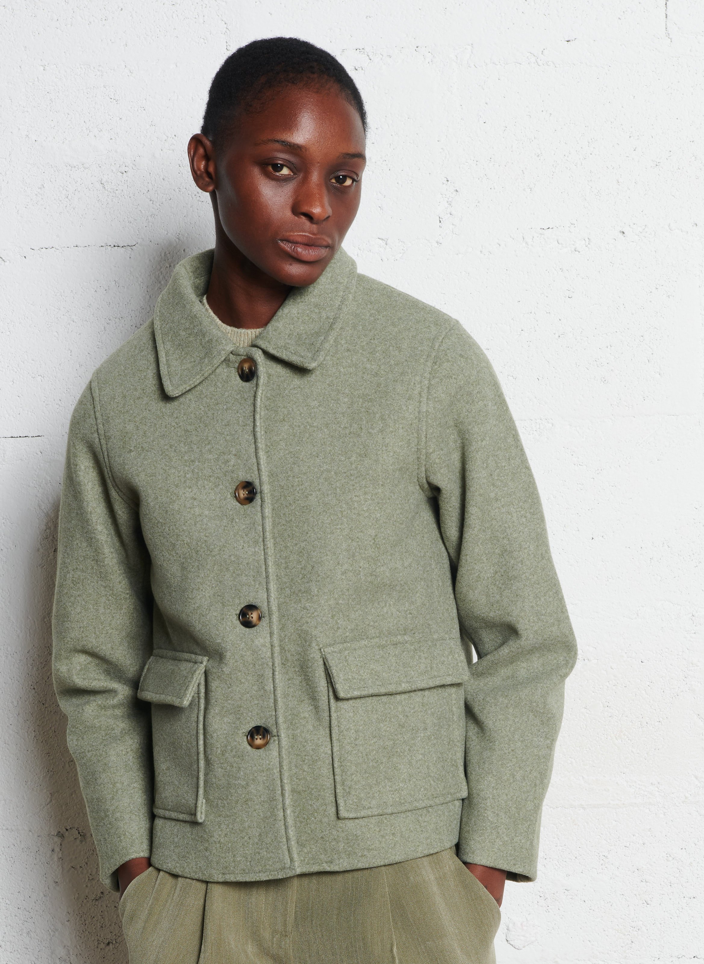 Short coat with houndstooth pattern shirt collar LA PETITE ETOILE Khaki