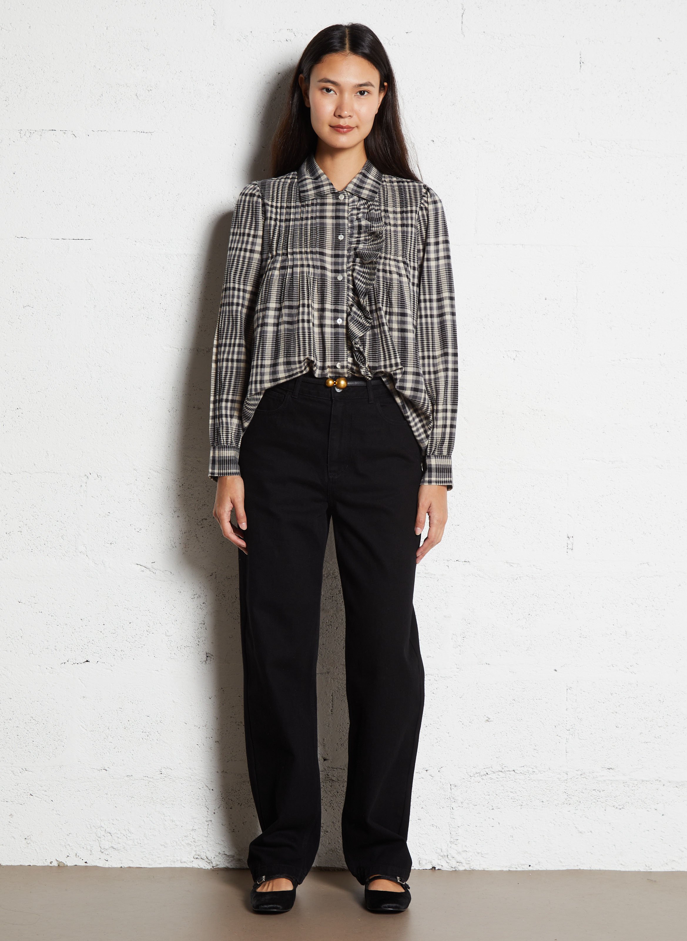 Blouse met klassieke kraag en ruiten LEON & HARPER Grijs