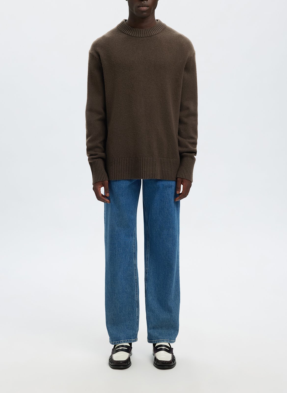 Pull col rond en laine et en cachemire mélangés SELECTED Marron