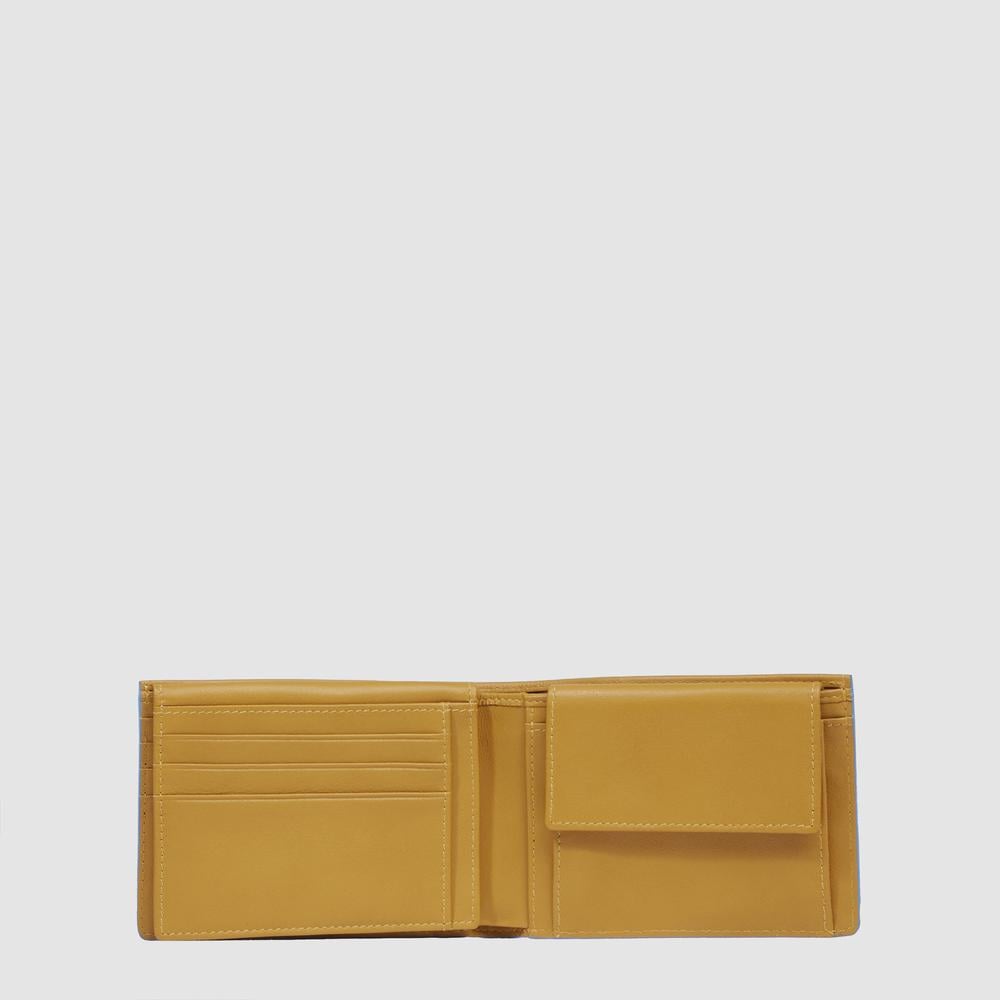 Men's wallet with ID card holder flap, coin pocket, credit card slots, and RFID protection PIQUADRO Yellow