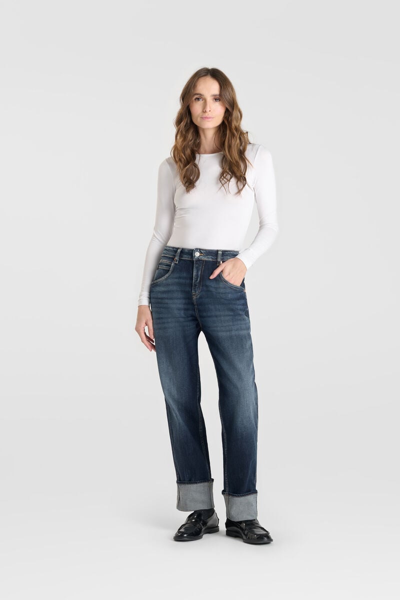 Loose, oversized girlfriend high-waisted jeans, length 34 LE TEMPS DES CERISES Blue