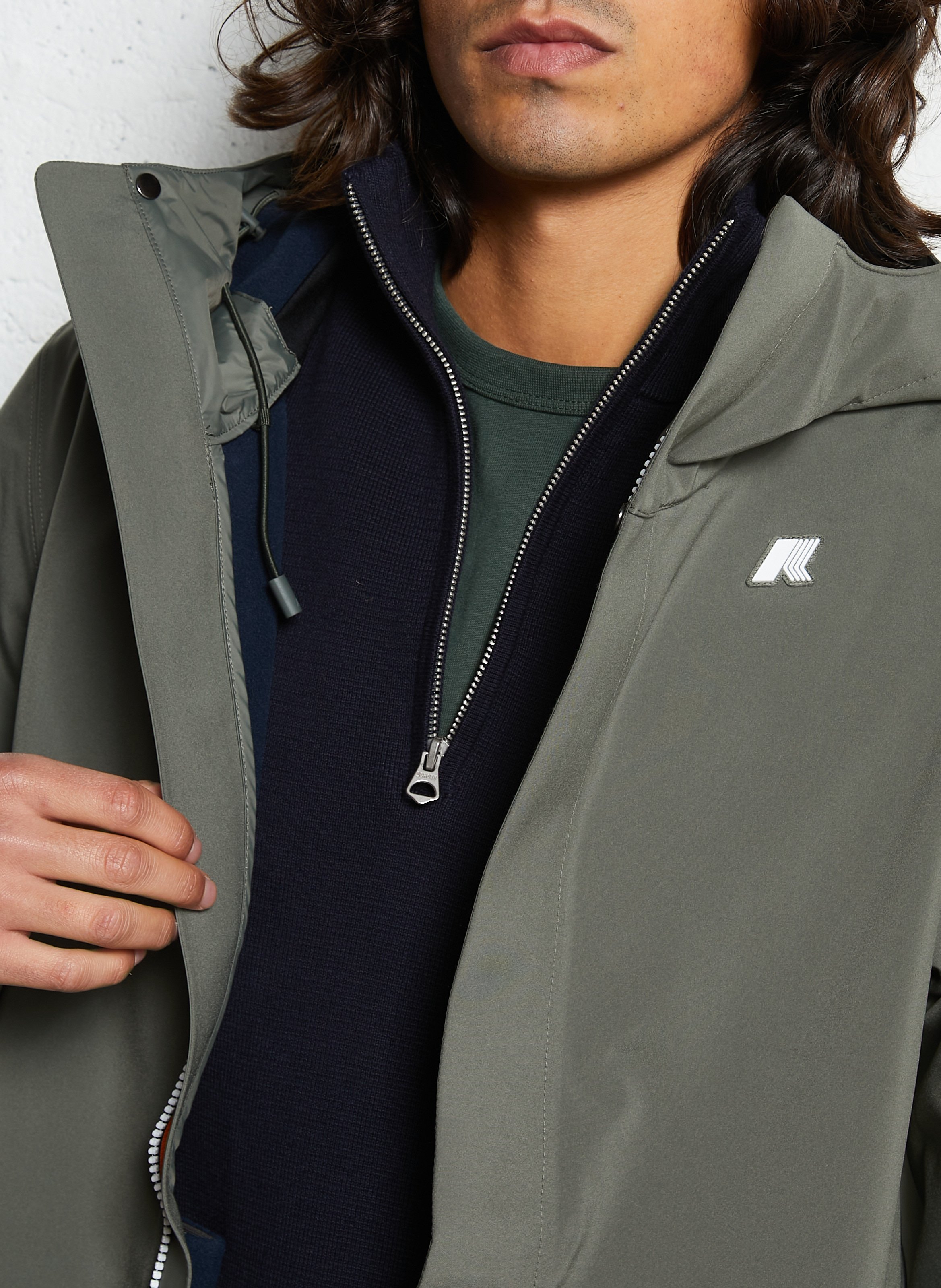 Parka with high collar and fitted hood K-WAY Green