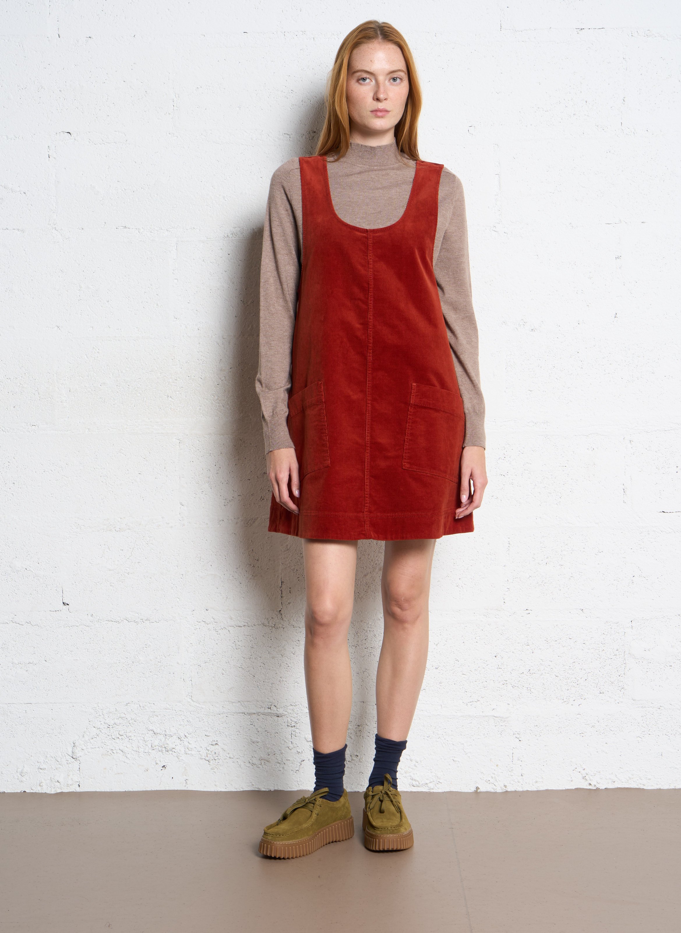 Robe courte col rond en velours côtelé BENSIMON Rouge