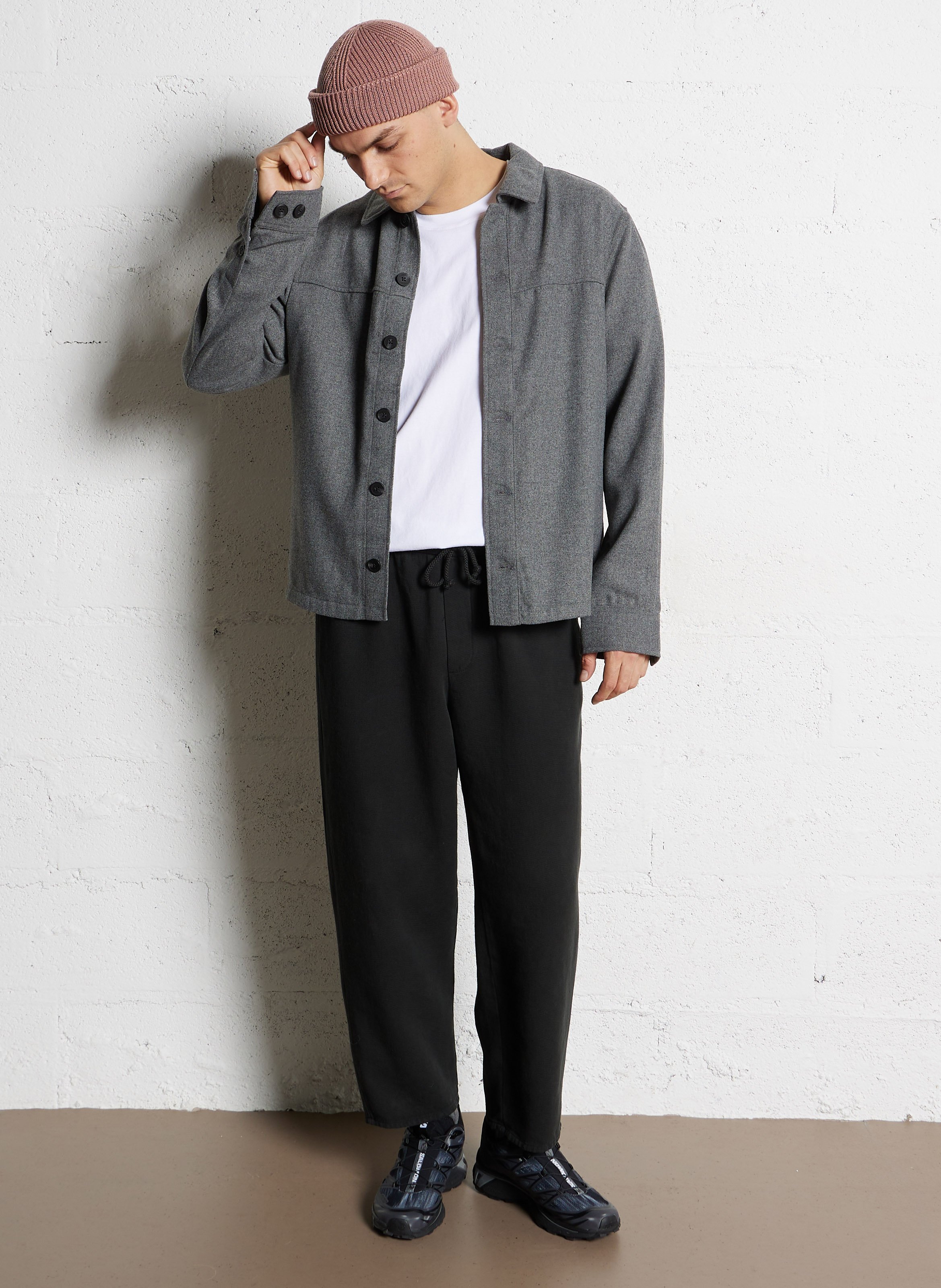 Straight classic collar wool shirt SOLID Grey