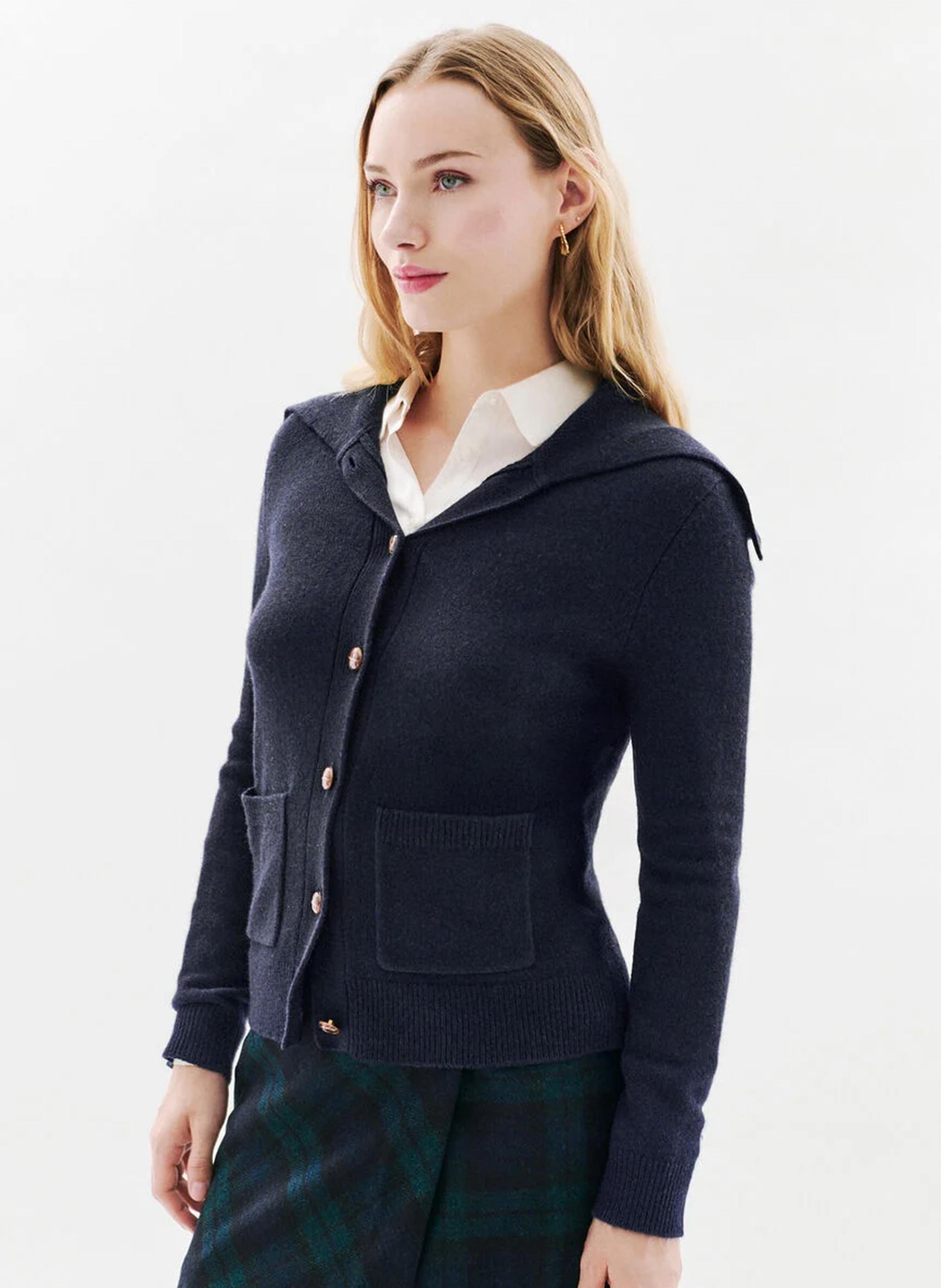 Gilet en laine mélangée col montant CAROLL Bleu