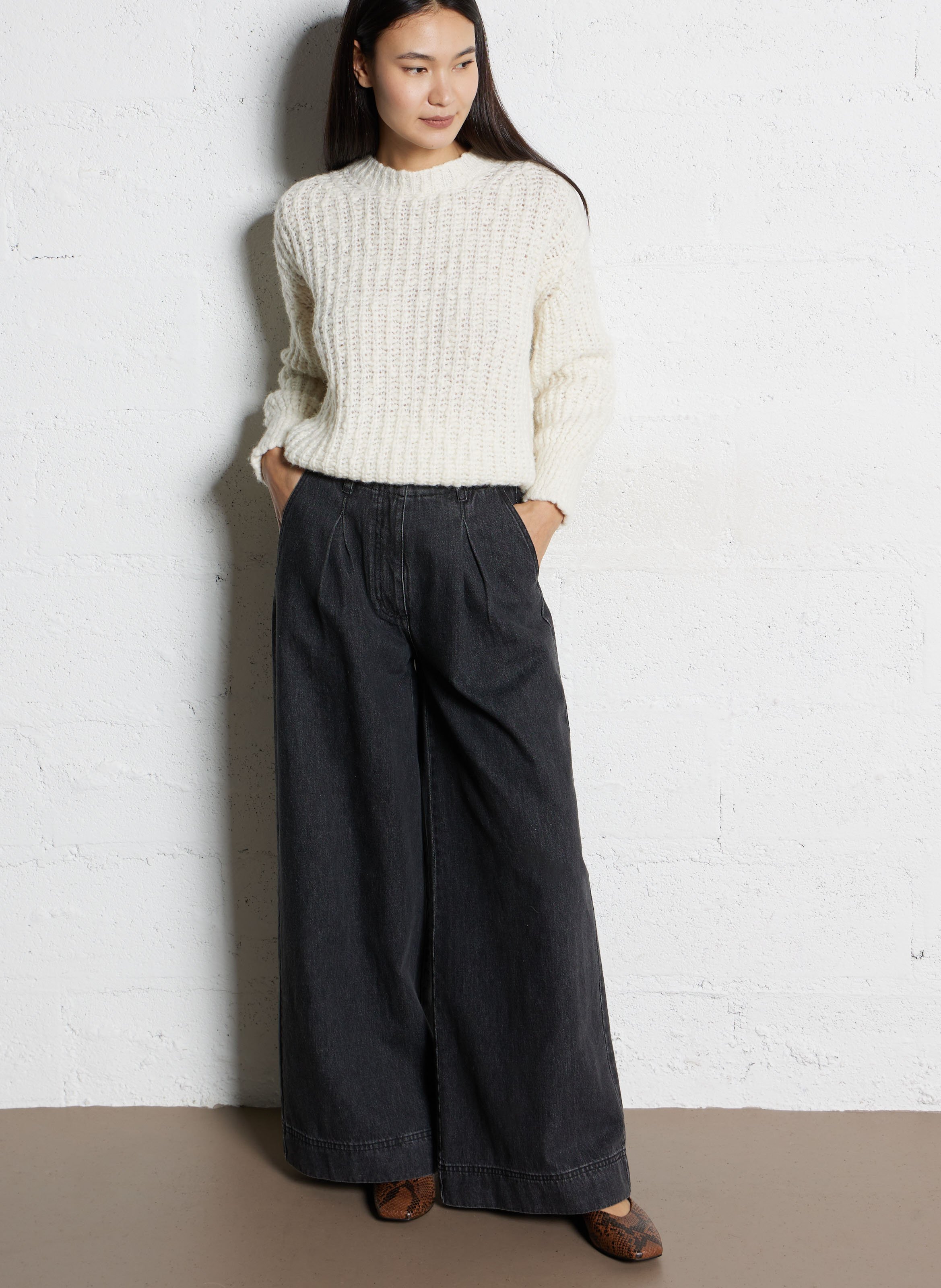 Square-toe Python Ballerina Flats in Leather ANGEL ALARCON Brown