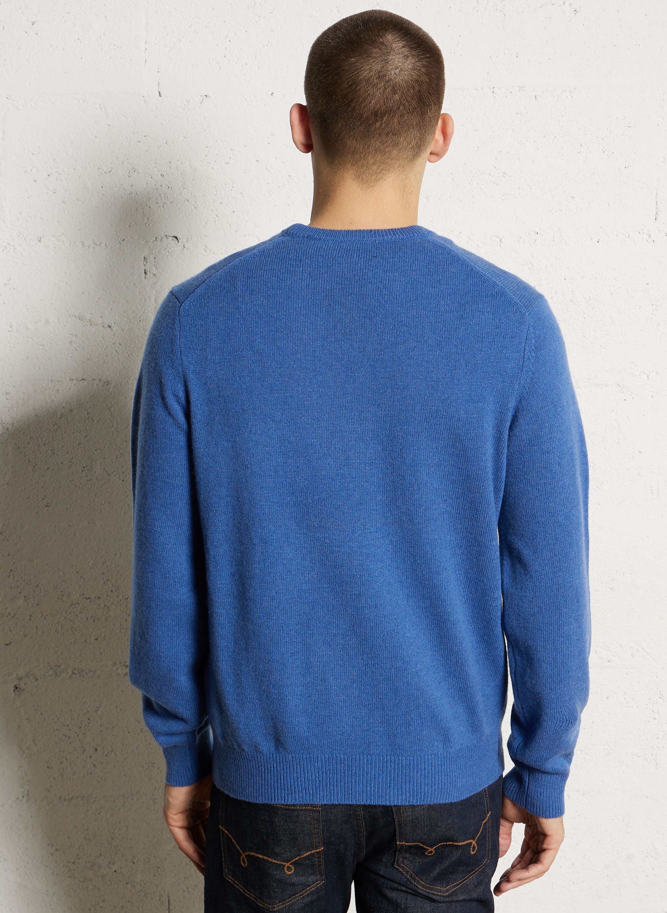 Pull col rond uni en laine HACKETT Bleu